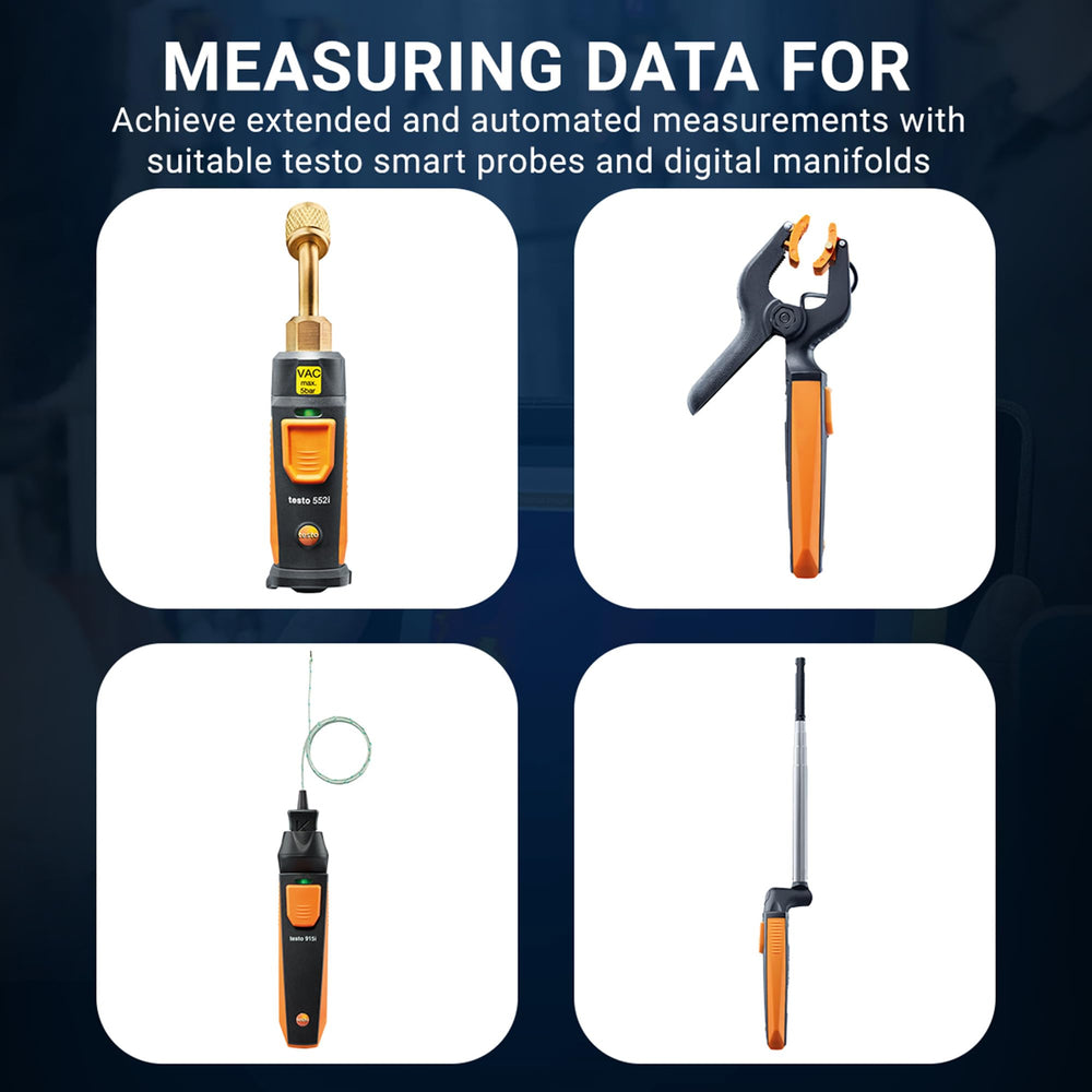 Low- and high-side hoses and gauges of Testo 550s for accurate measurements