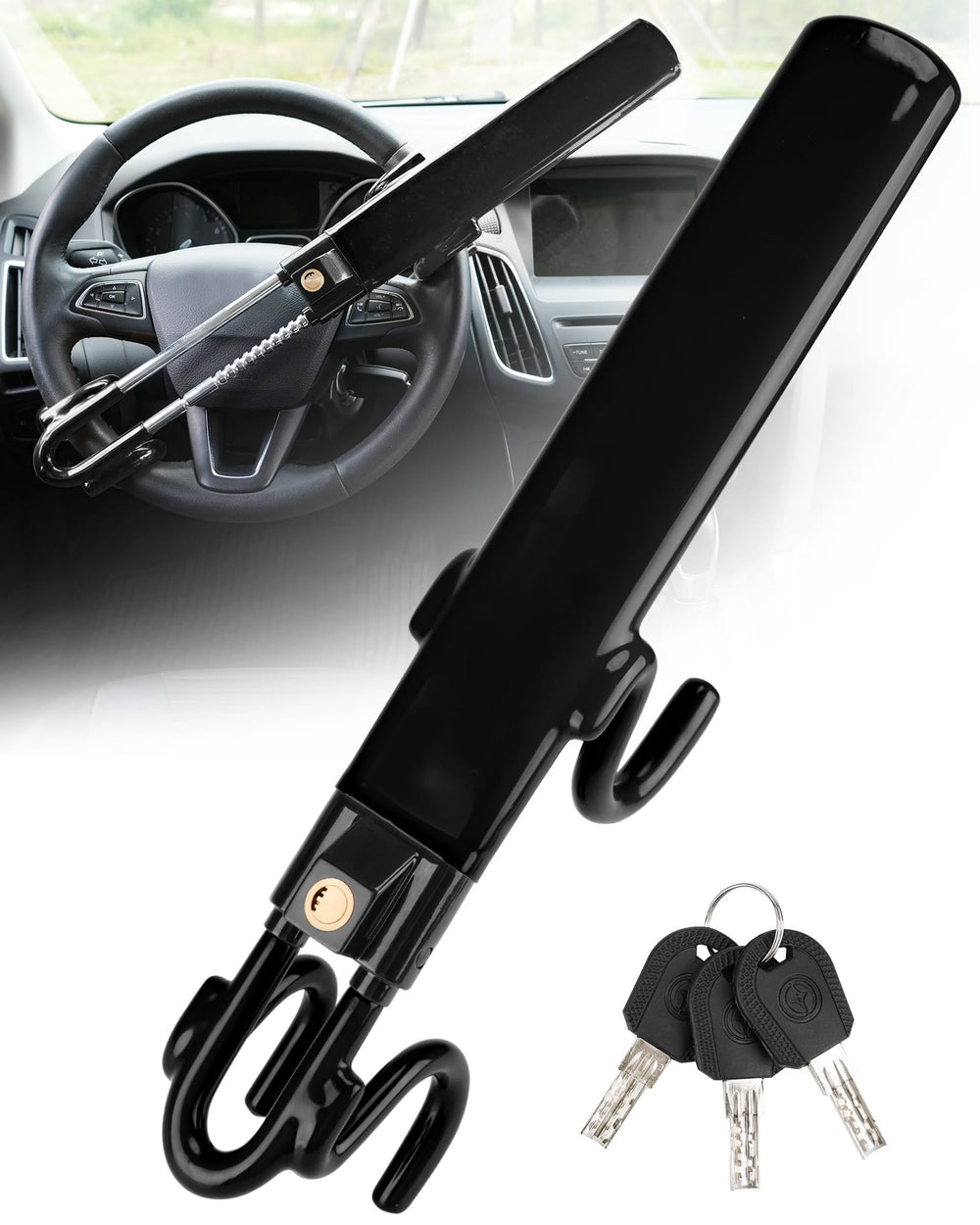 Tevlaphee front view showing lock attached, clear visual deterrent