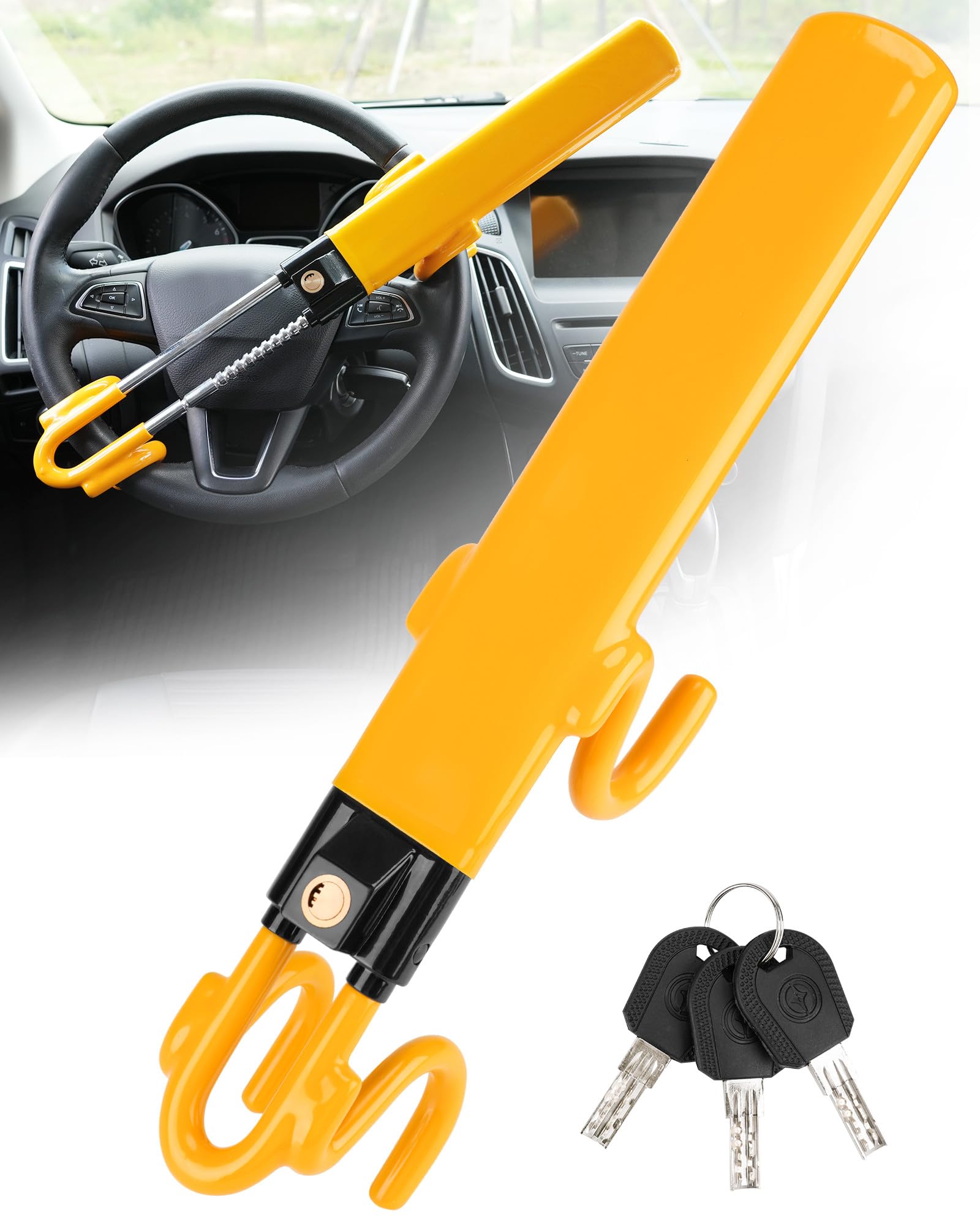 Tevlaphee front view on steering wheel showing visible deterrent