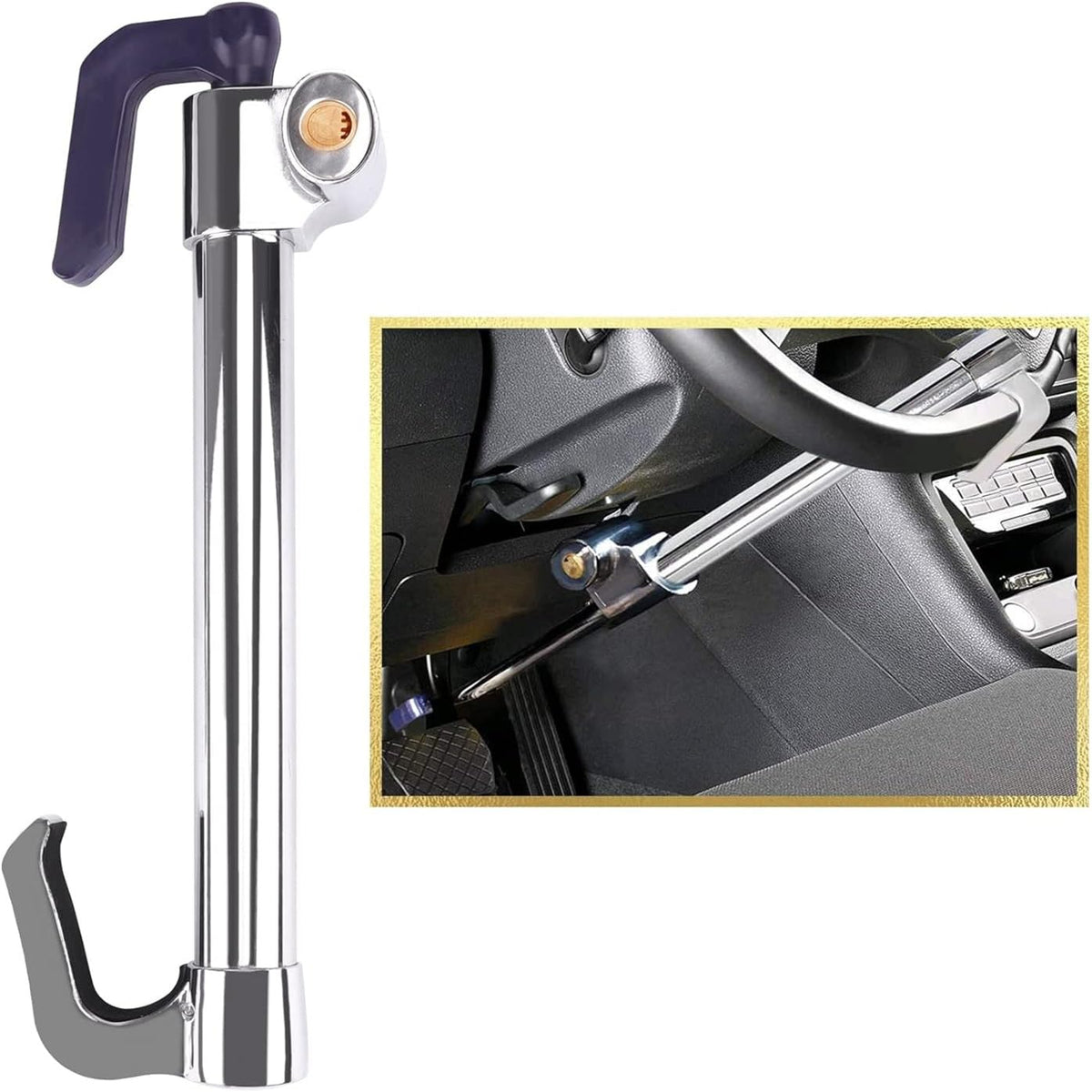 Tevlaphee front view of the locked extended steering wheel brake lock showing visible deterrent