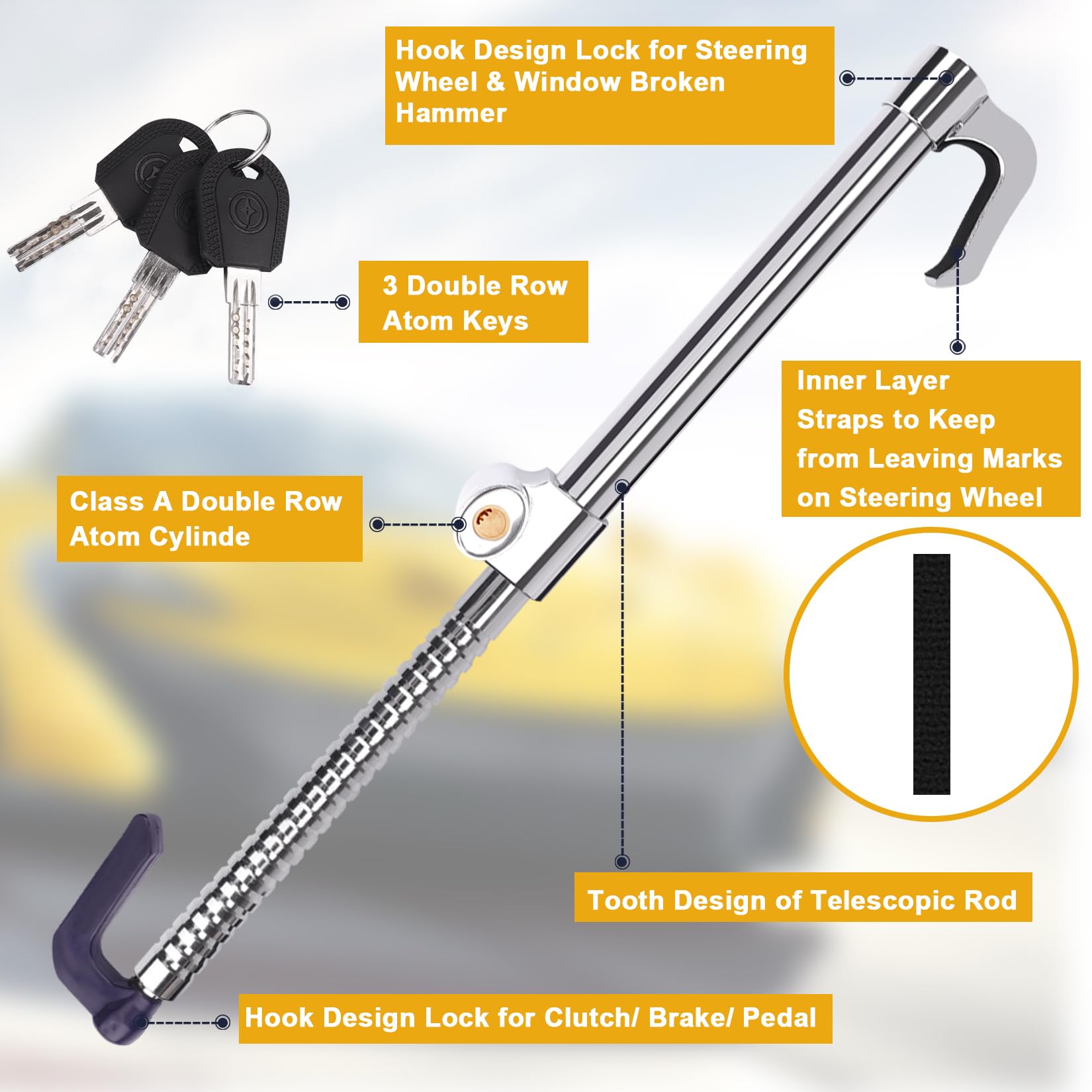 Tevlaphee installed between steering wheel and brake pedal showing practical in-car use