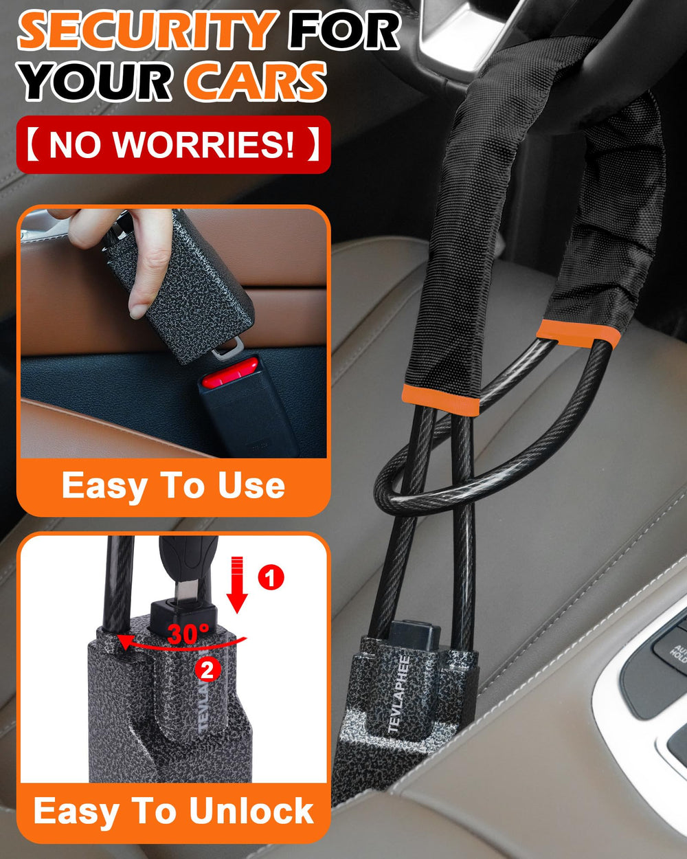 Tevlaphee seat buckle connection in car demonstrating secure immobilization