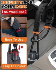 Tevlaphee seat buckle connection in car demonstrating secure immobilization