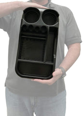 Texas Saddlebags positioned beside driver seat showing ergonomic reach and organized storage benefit