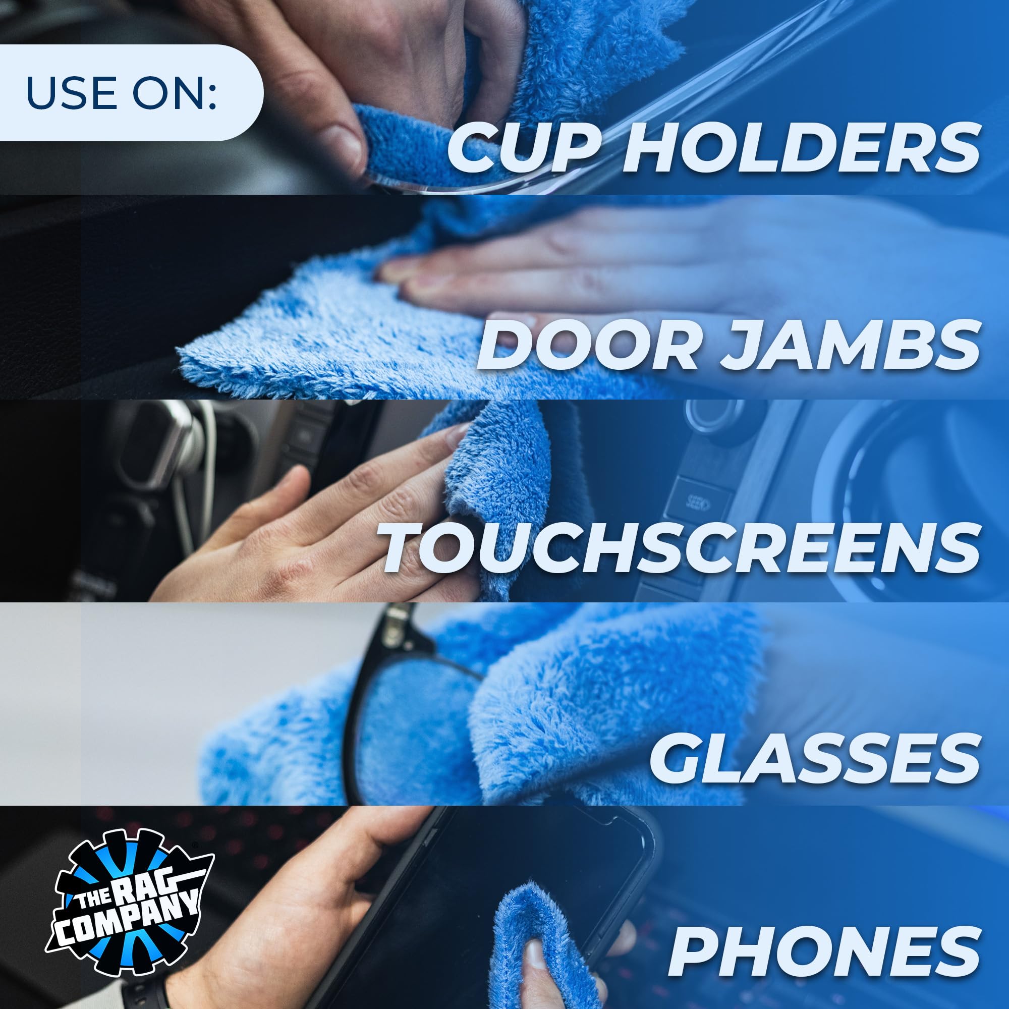 The Rag Company towel polishing glass for streak-free shine on windows and mirrors