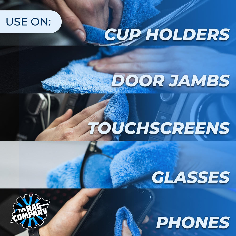 The Rag Company towel polishing glass for streak-free shine on windows and mirrors