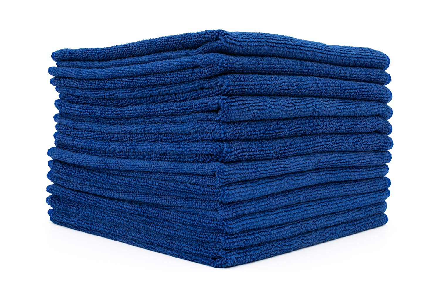 The Rag Company front packaging 12-pack royal blue towels showing size and color benefits