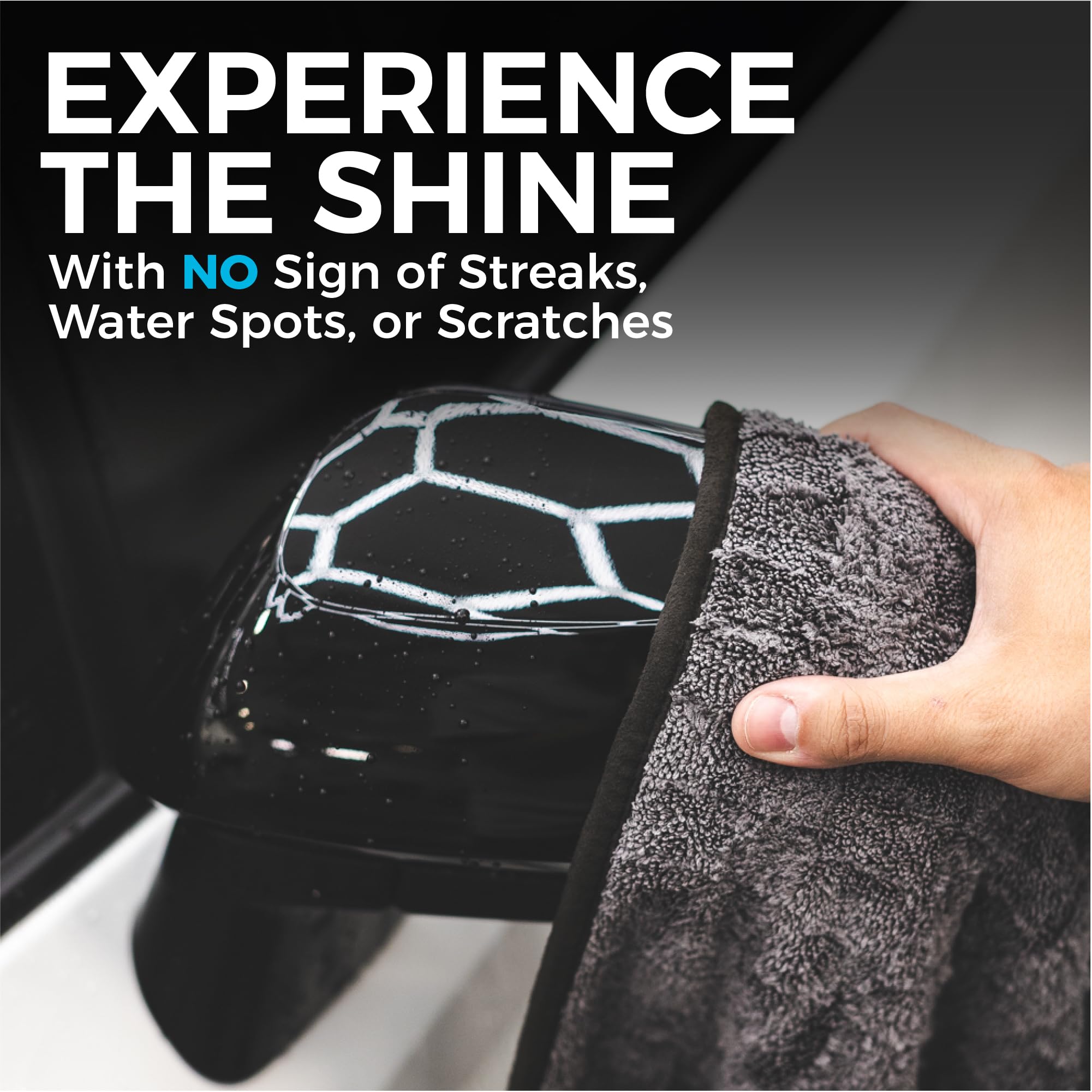 The Rag Company Gauntlet removing water from a side mirror without scratching