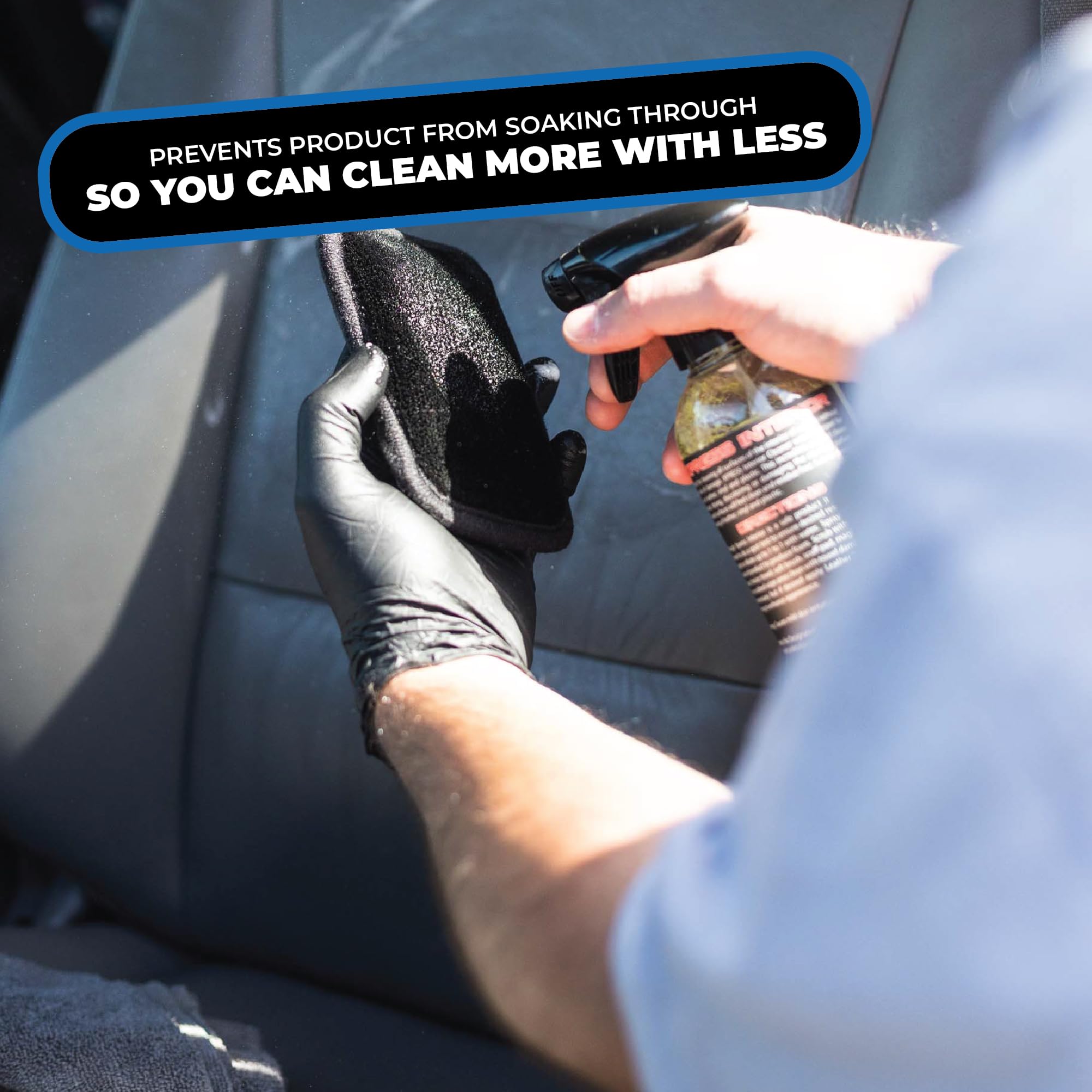 The Rag Company pad cleaning a car dashboard for streak-free, dust-free finish