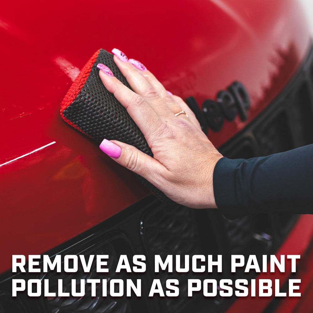 The Rag Company scrubber in use on car door demonstrating contaminant removal