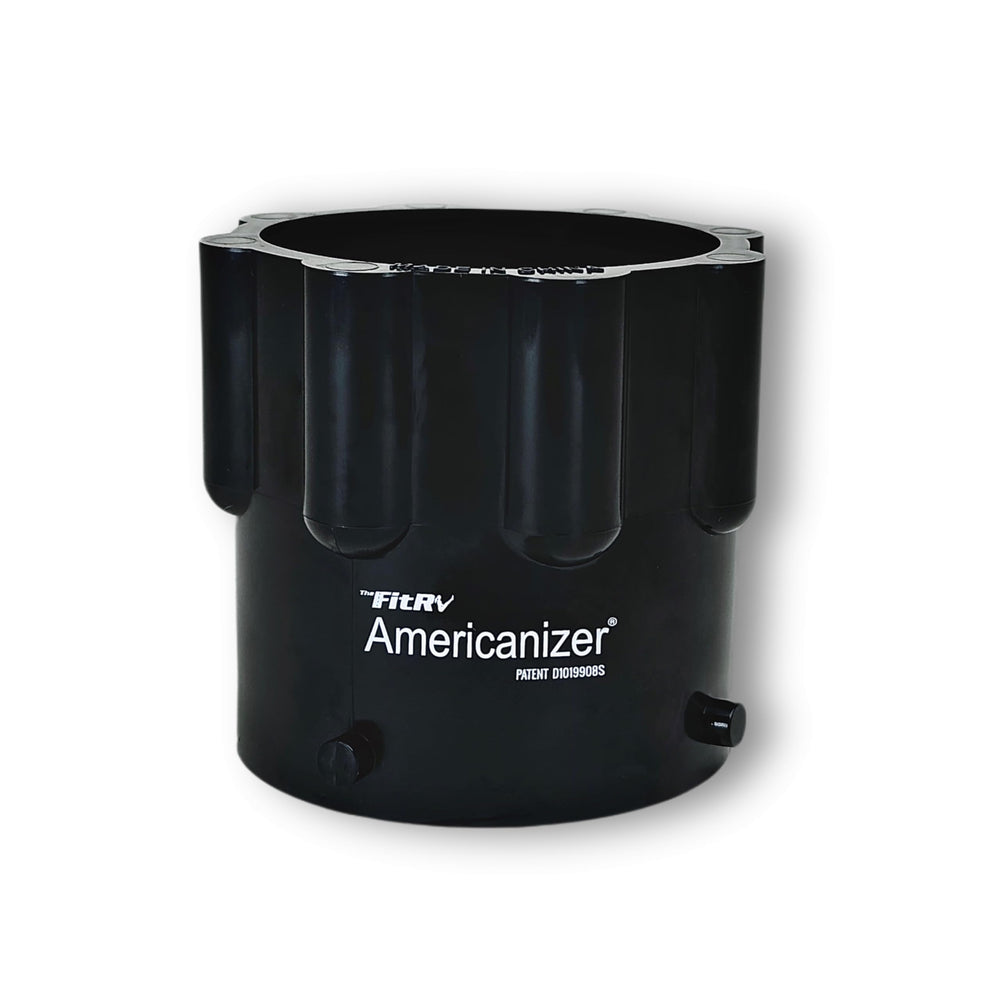 THE FITRV.COM Americanizer front profile showing adapter shape and secure connection benefit