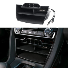 Thenice front view of console organizer showing tidy compartments and improved storage