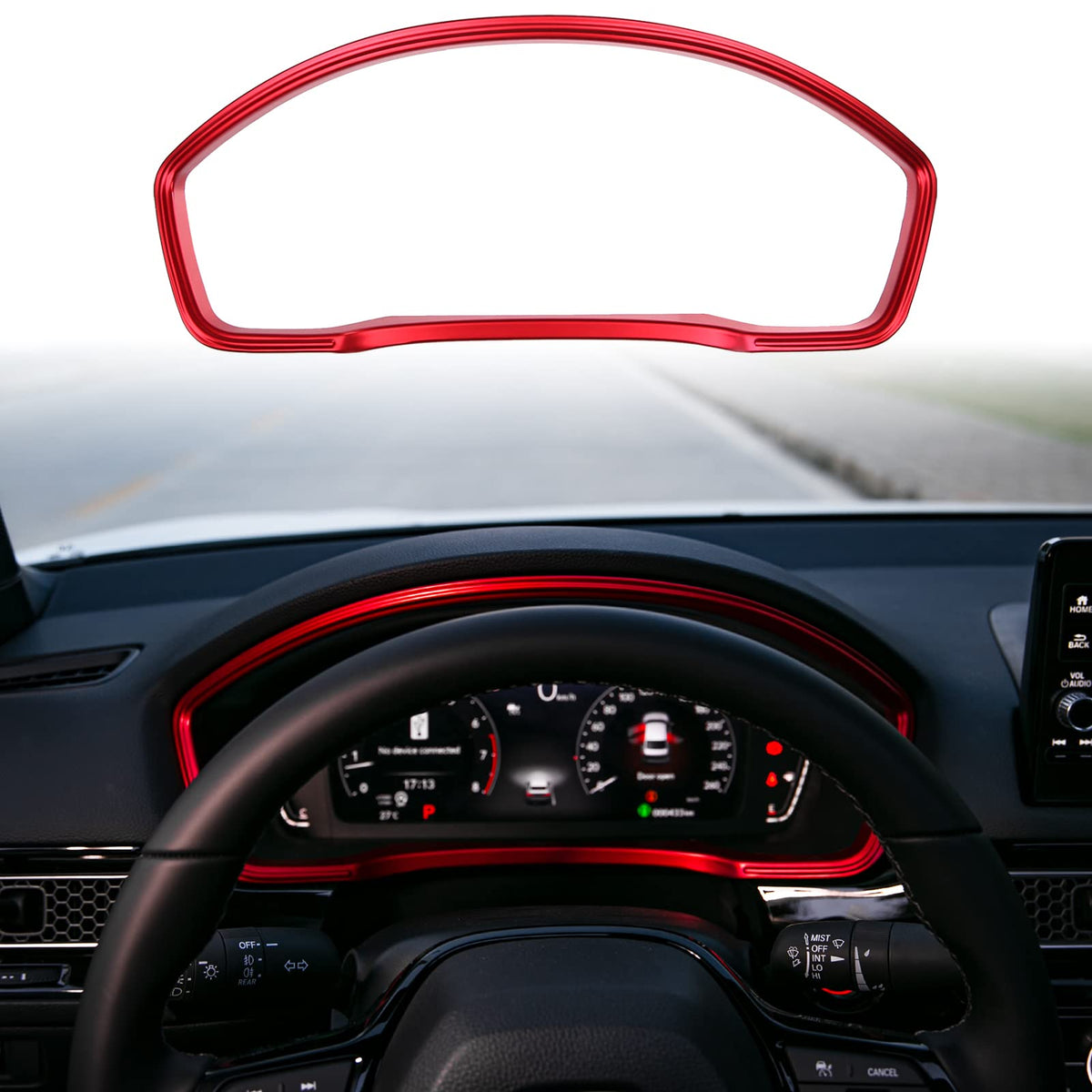 Thenice red dashboard front view showing sporty upgrade benefit