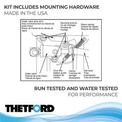 Thetford clamp and screws detail showing hardware for secure, leak-free mounting