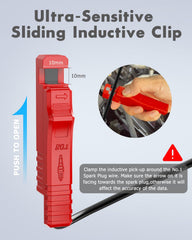 THIKPO inductive clamp attached to No.1 spark plug wire demonstrating correct installation