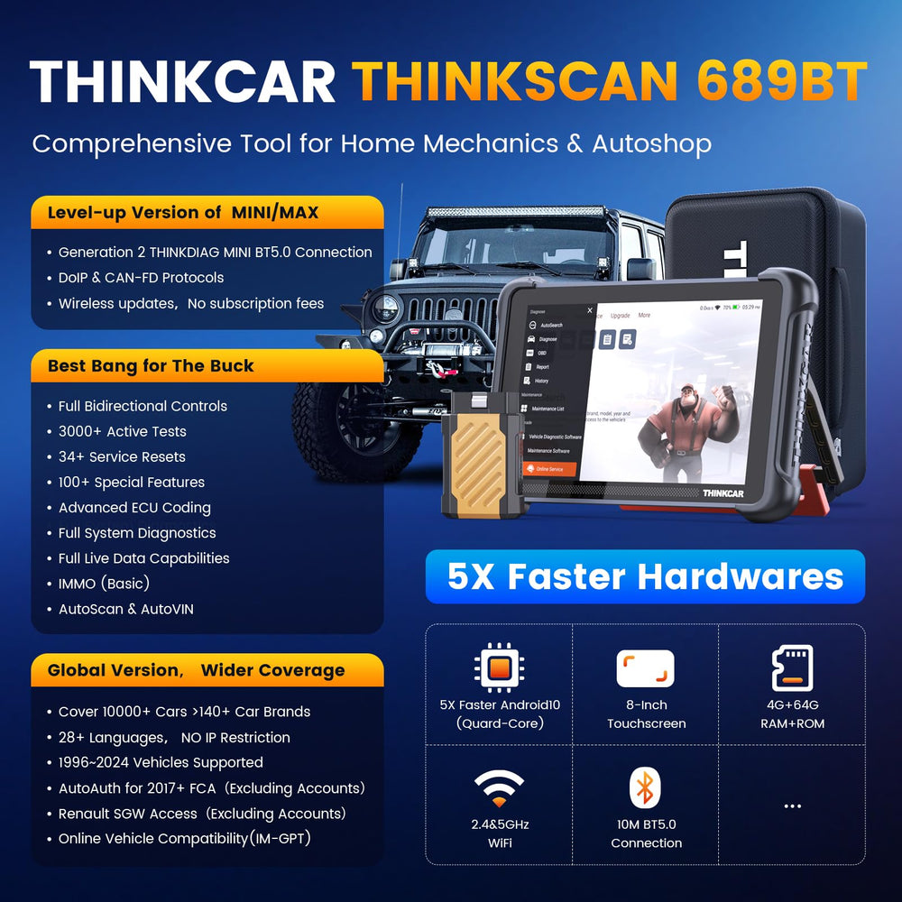 thinkcar 689bt side ports view illustrating connectivity and easy hookups