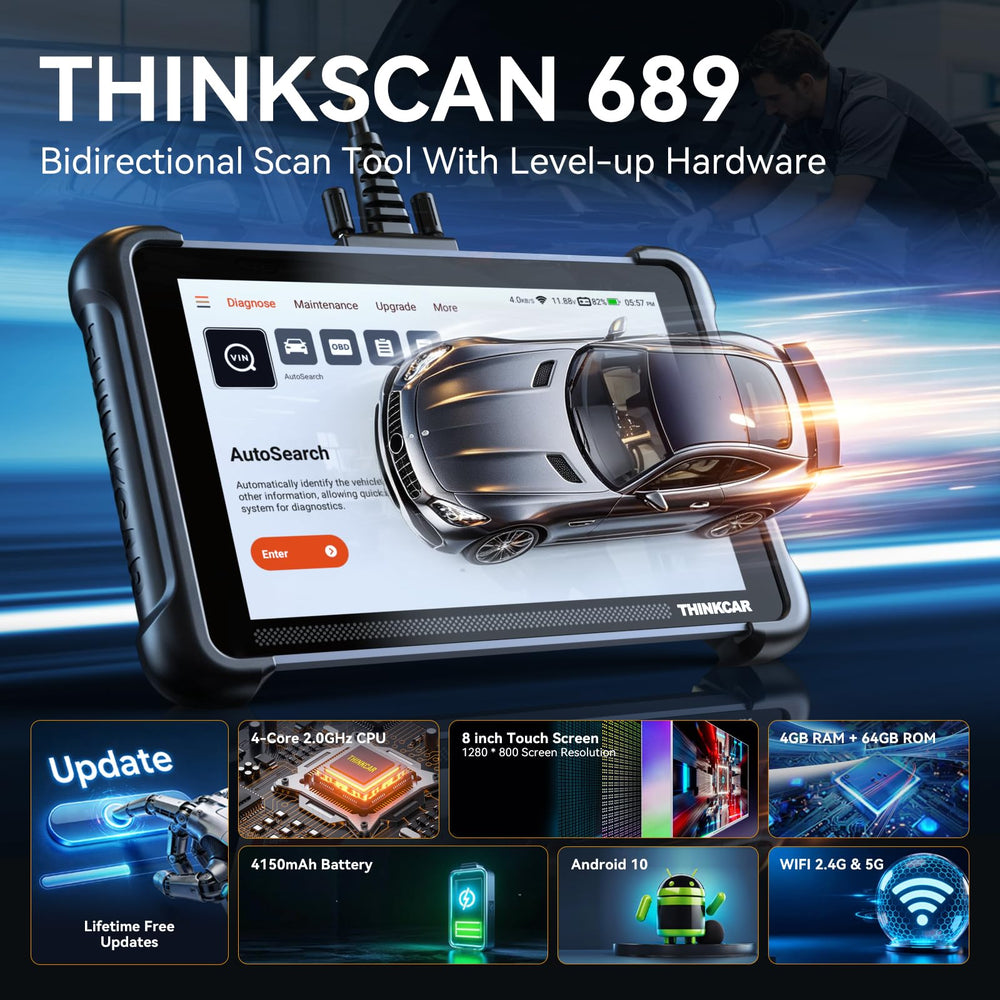 thinkcar in use in garage with mechanic saving diagnostic time and money
