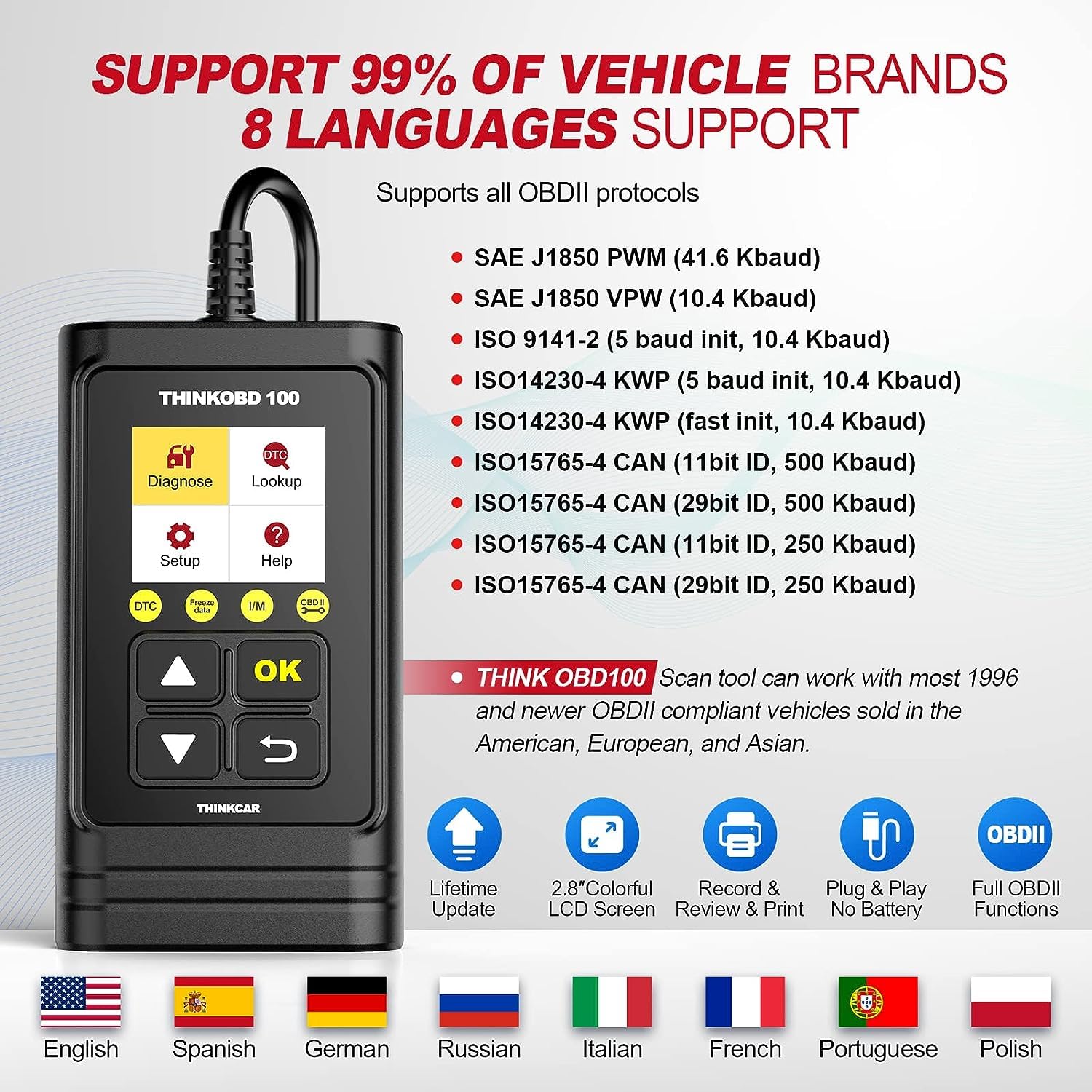 thinkcar THINKOBD100 box and user manual for immediate out-of-the-box setup