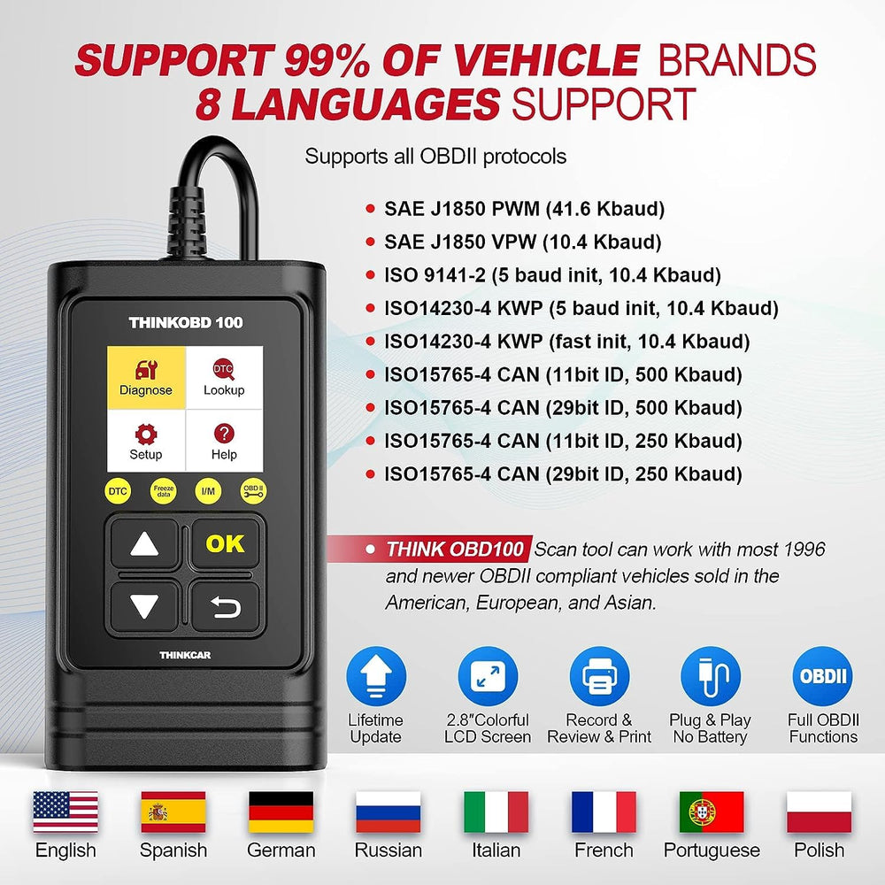 thinkcar THINKOBD100 box and user manual for immediate out-of-the-box setup