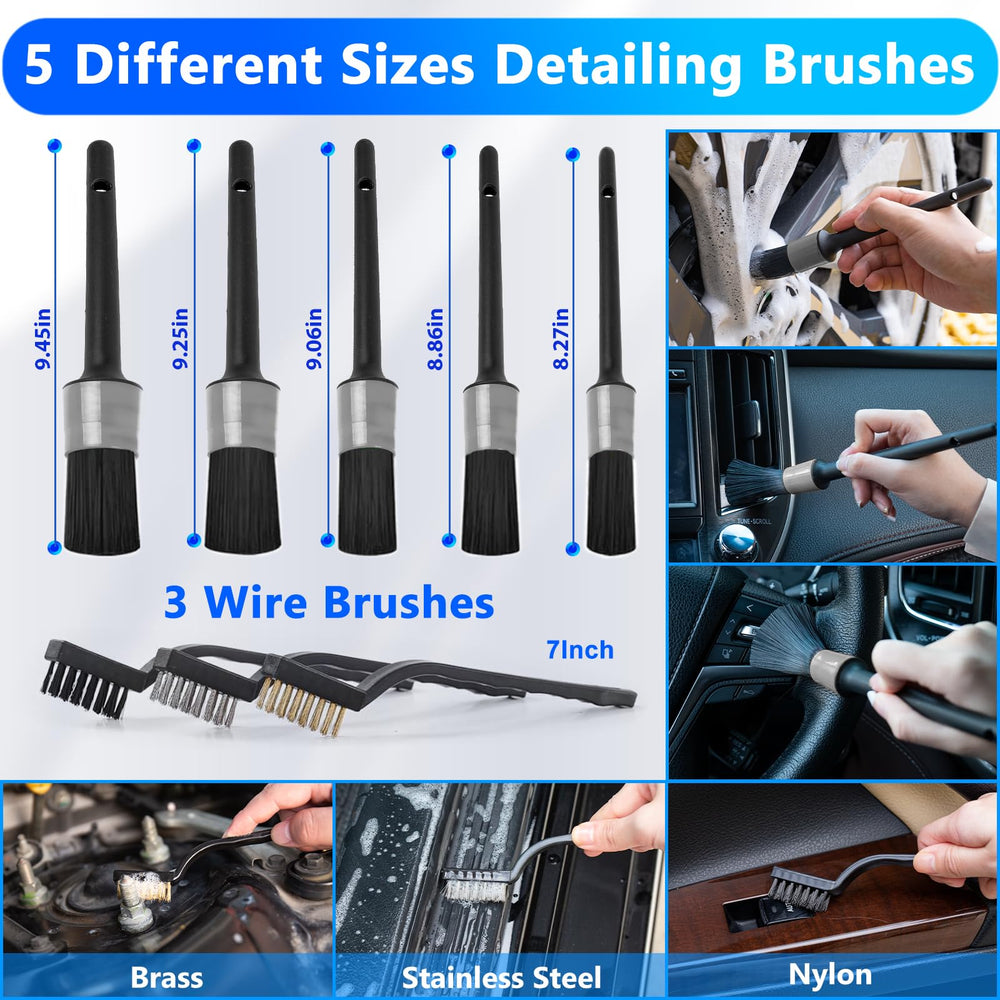 ThinkLearn wheel and tire brushes reaching lug nuts to loosen grime