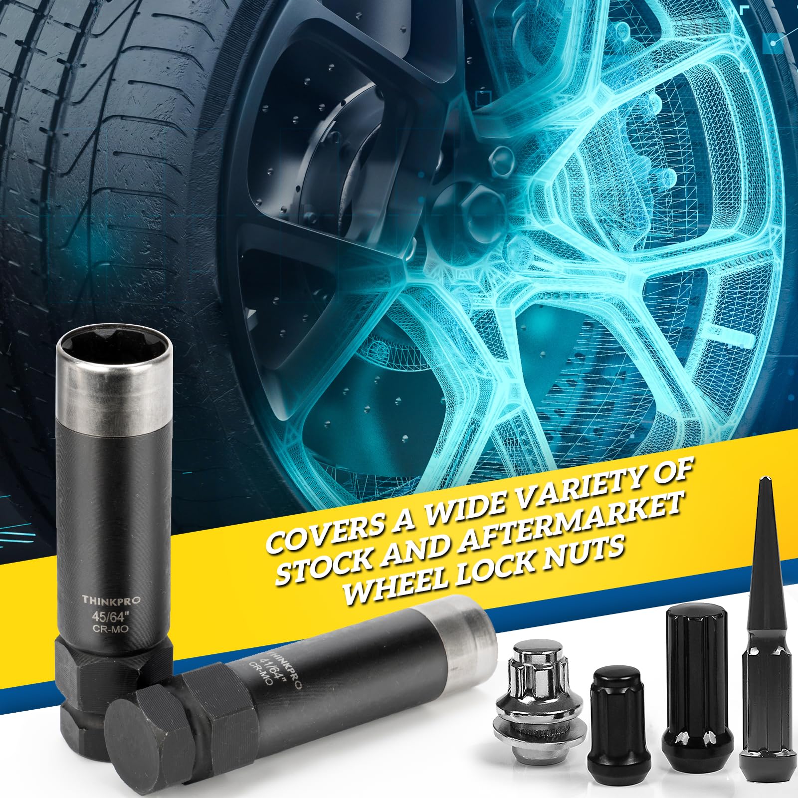 Thinkpro socket engaged on wheel lug nut illustrating removal of a 6-spline locking nut