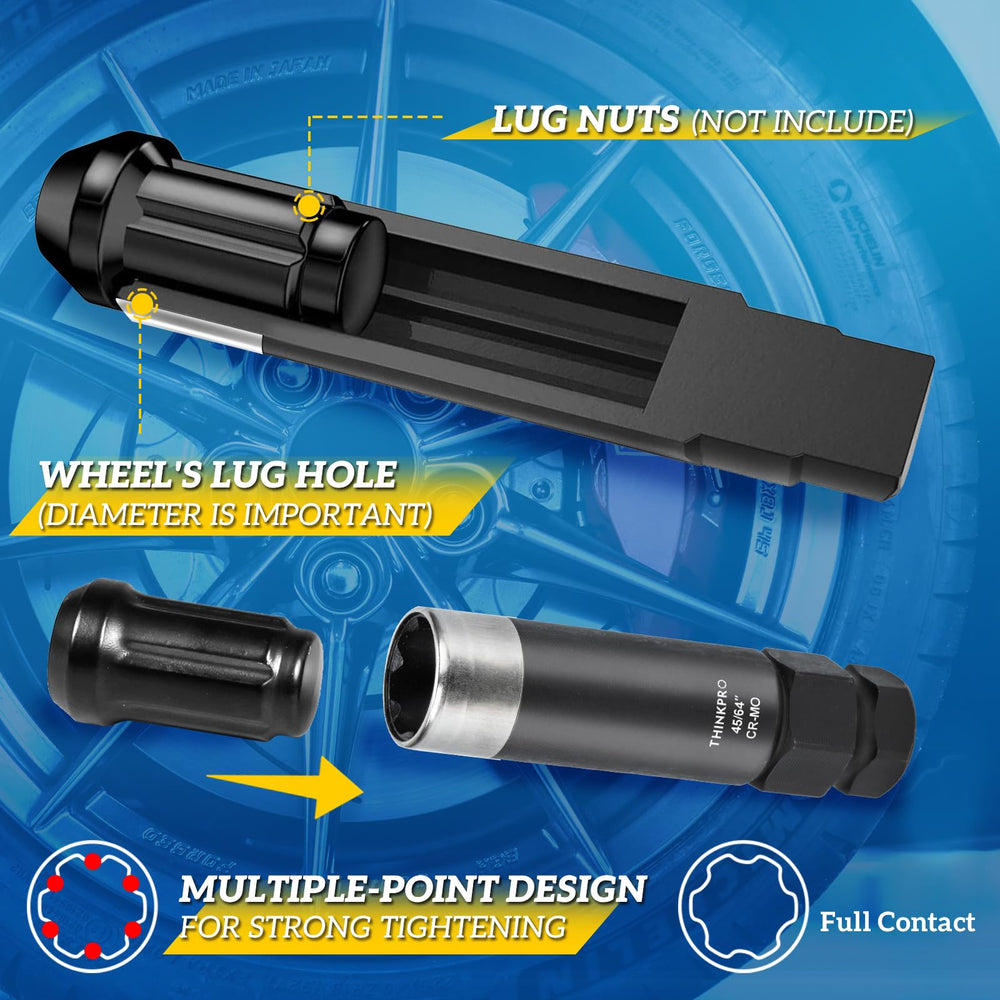 Thinkpro socket next to ruler showing 91mm length to reach deep recessed lug nuts