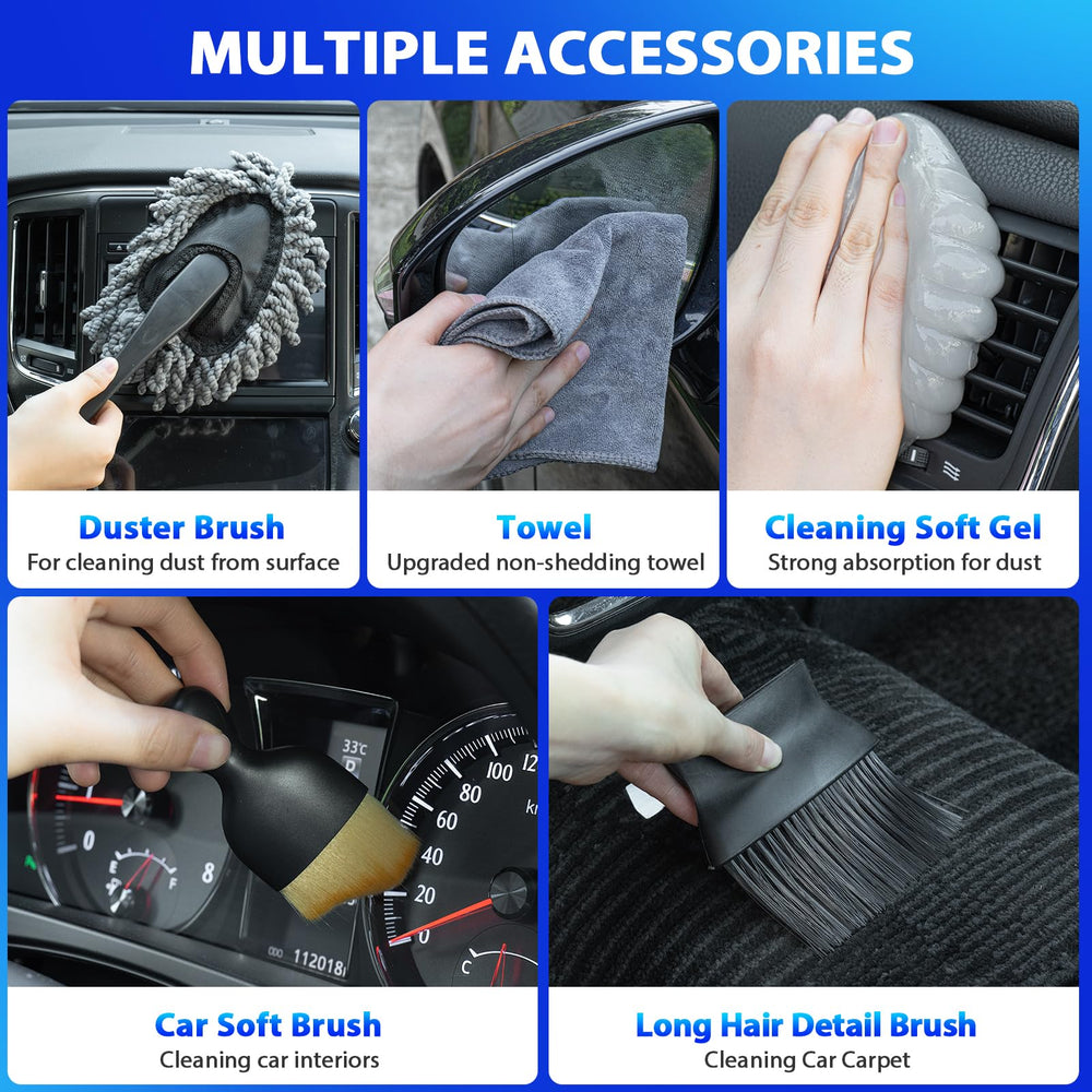 THINKWORK cleaning gel and small tools removing grime from a car cupholder
