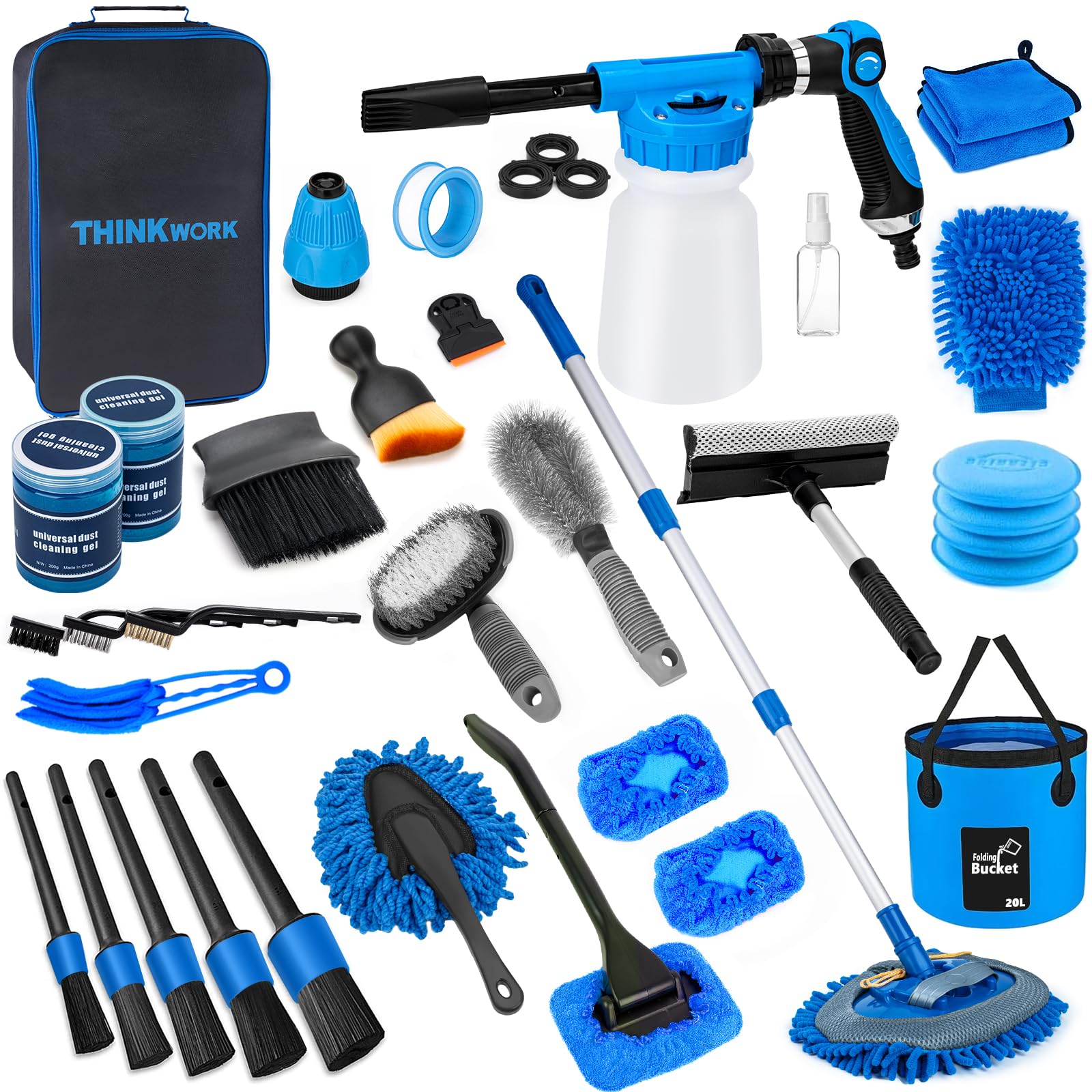 THINKWORK foam gun front view showing ergonomic handle and spray control benefit
