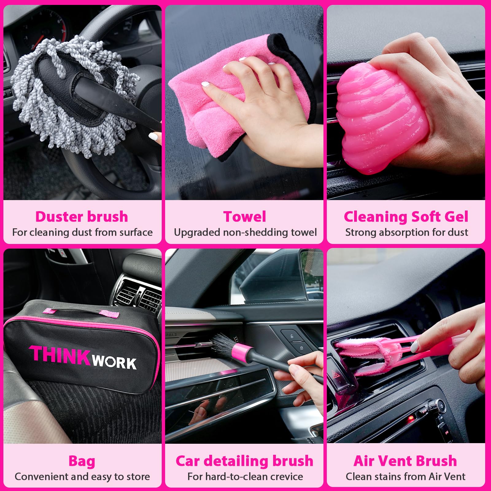 THINKWORK microfiber towels and windshield brush for streak-free glass benefit