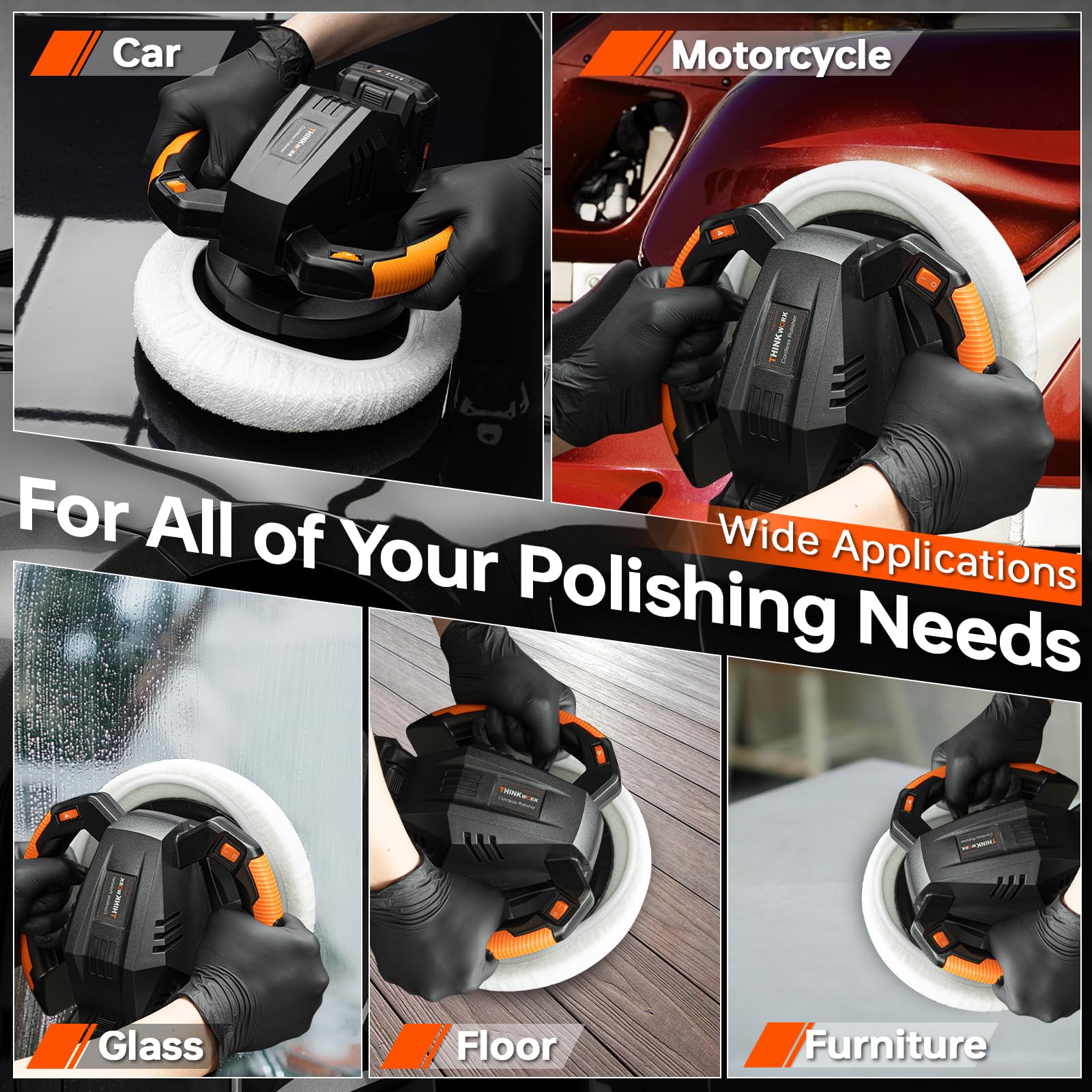 THINKWORK polisher cordless use on boat deck highlighting outdoor convenience