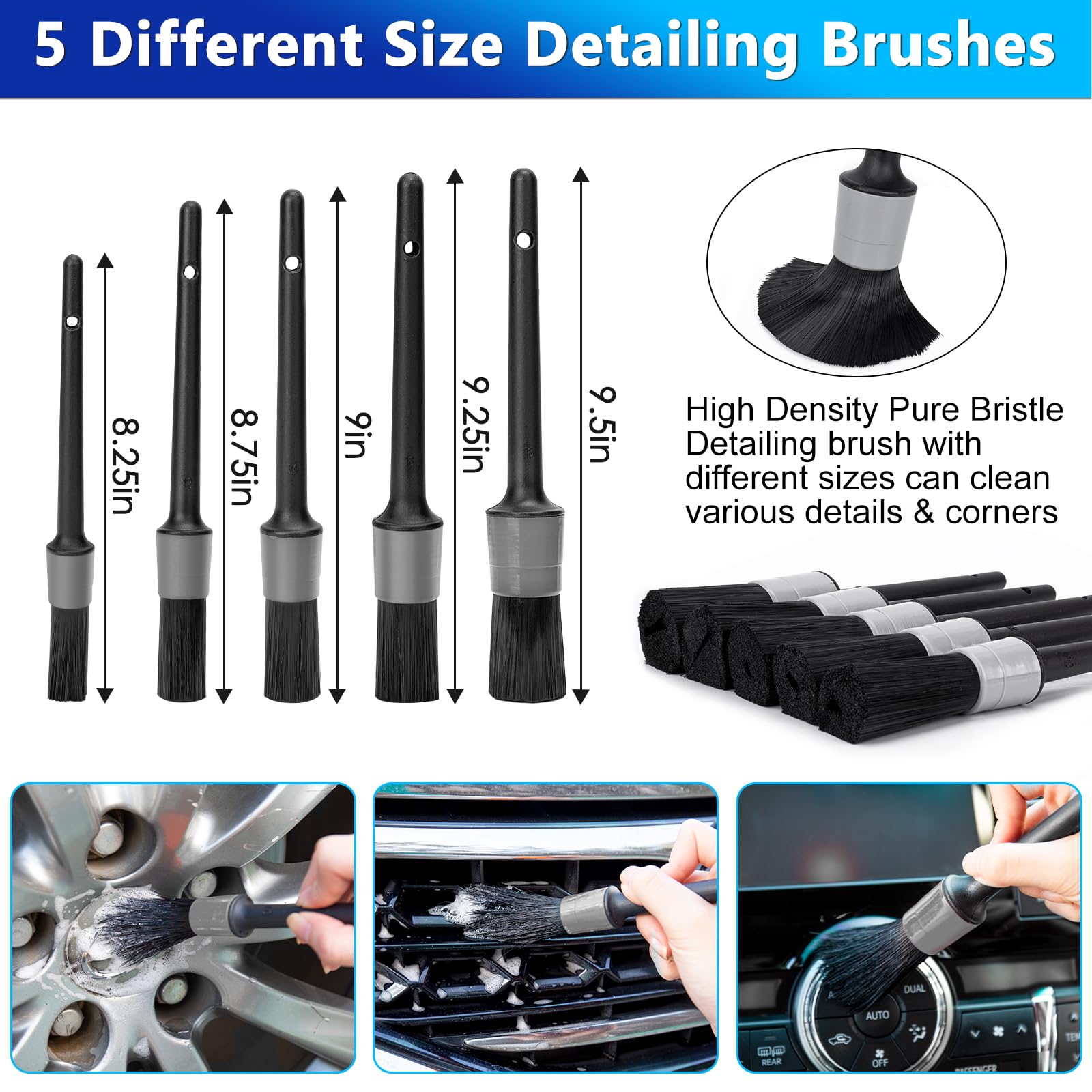 THINKWORK tire and hub brushes scrubbing wheel surfaces to remove grime
