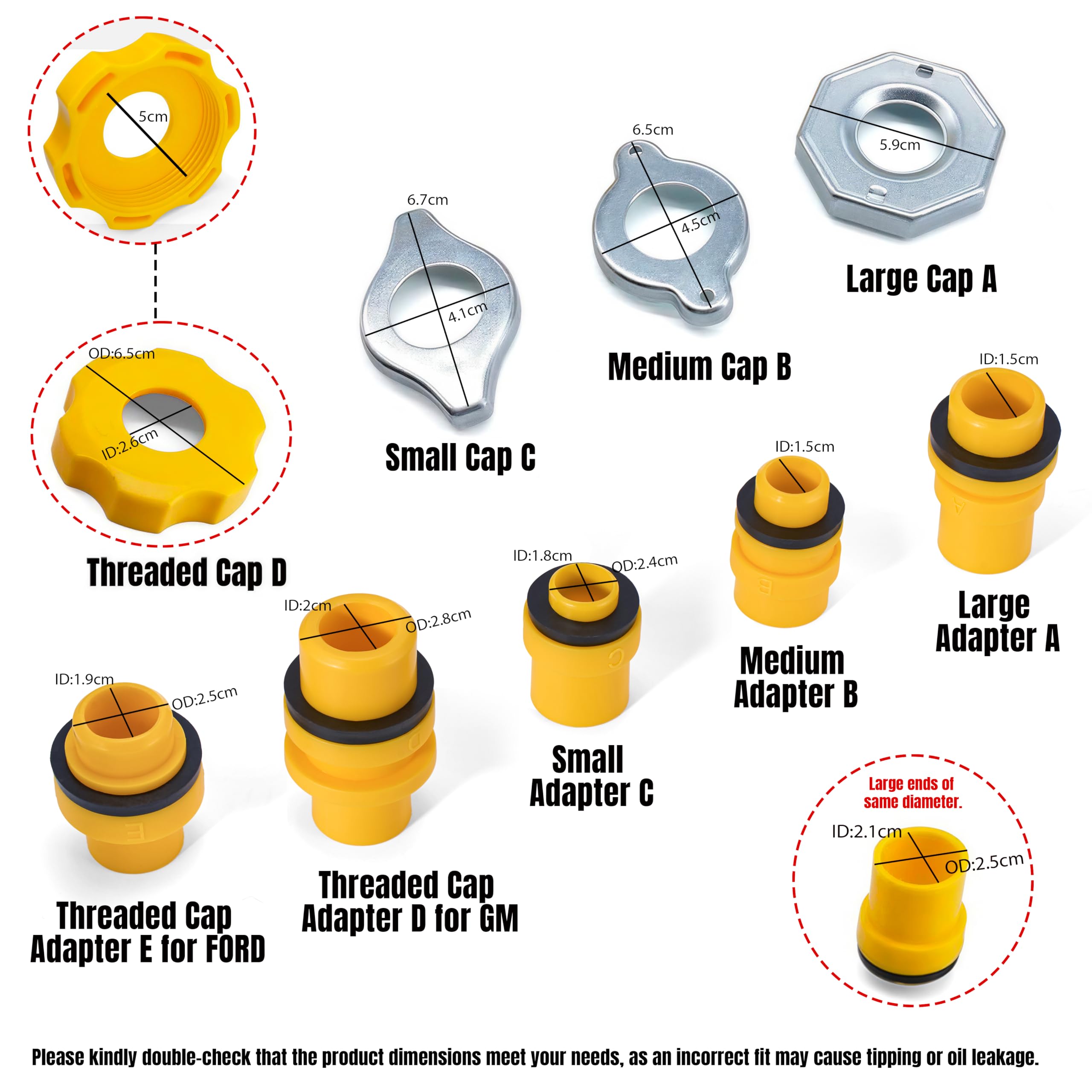 Thorstone assorted adapters and filler caps laid out demonstrating compatibility benefit across makes