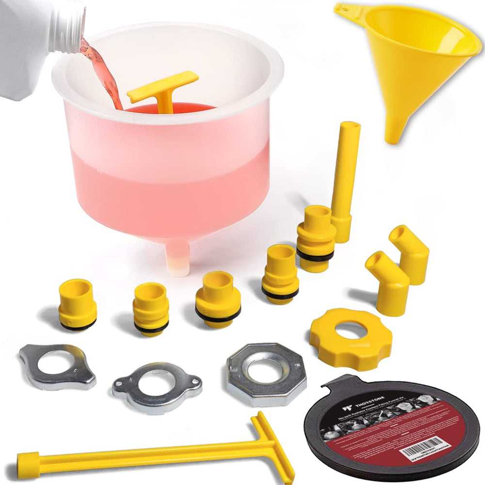 Thorstone clear funnel and caps front packaging showing complete 16-piece set benefit easy bleeding