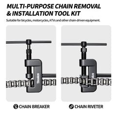 Thsakzo assembled chain breaker pressed into a motorcycle chain for safe rivet removal