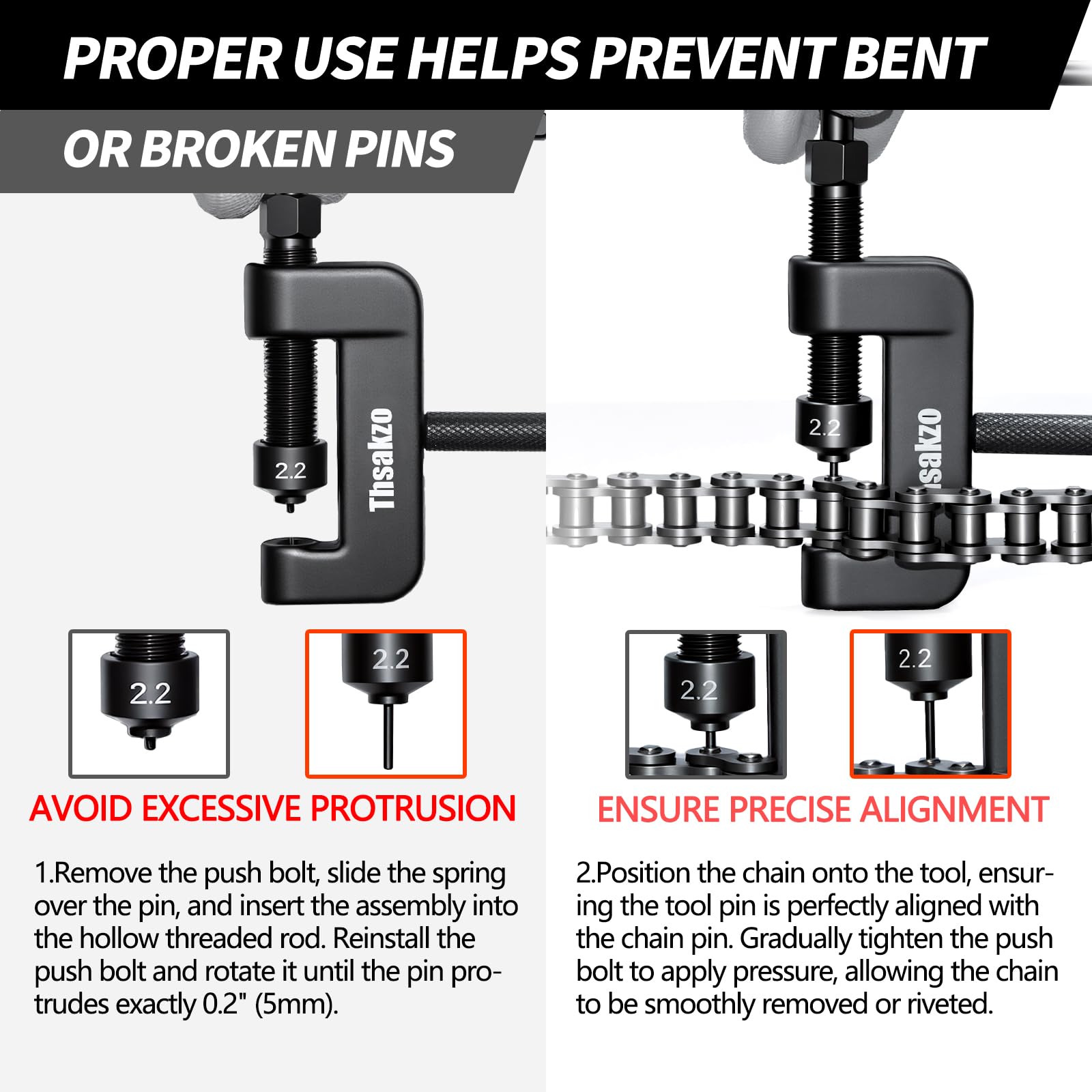 Thsakzo three pin sizes and two press plates detail for matching various chain pitches