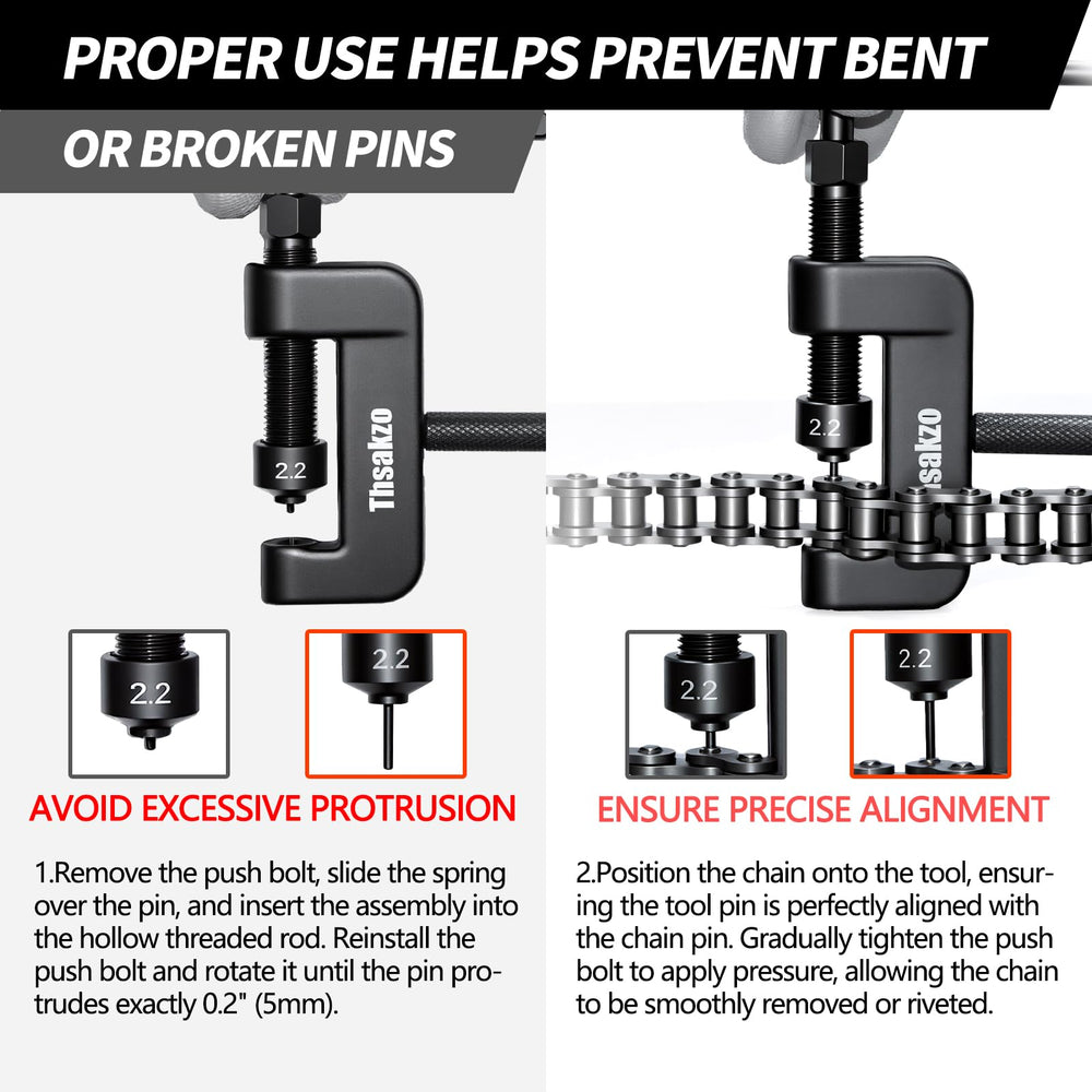 Thsakzo three pin sizes and two press plates detail for matching various chain pitches