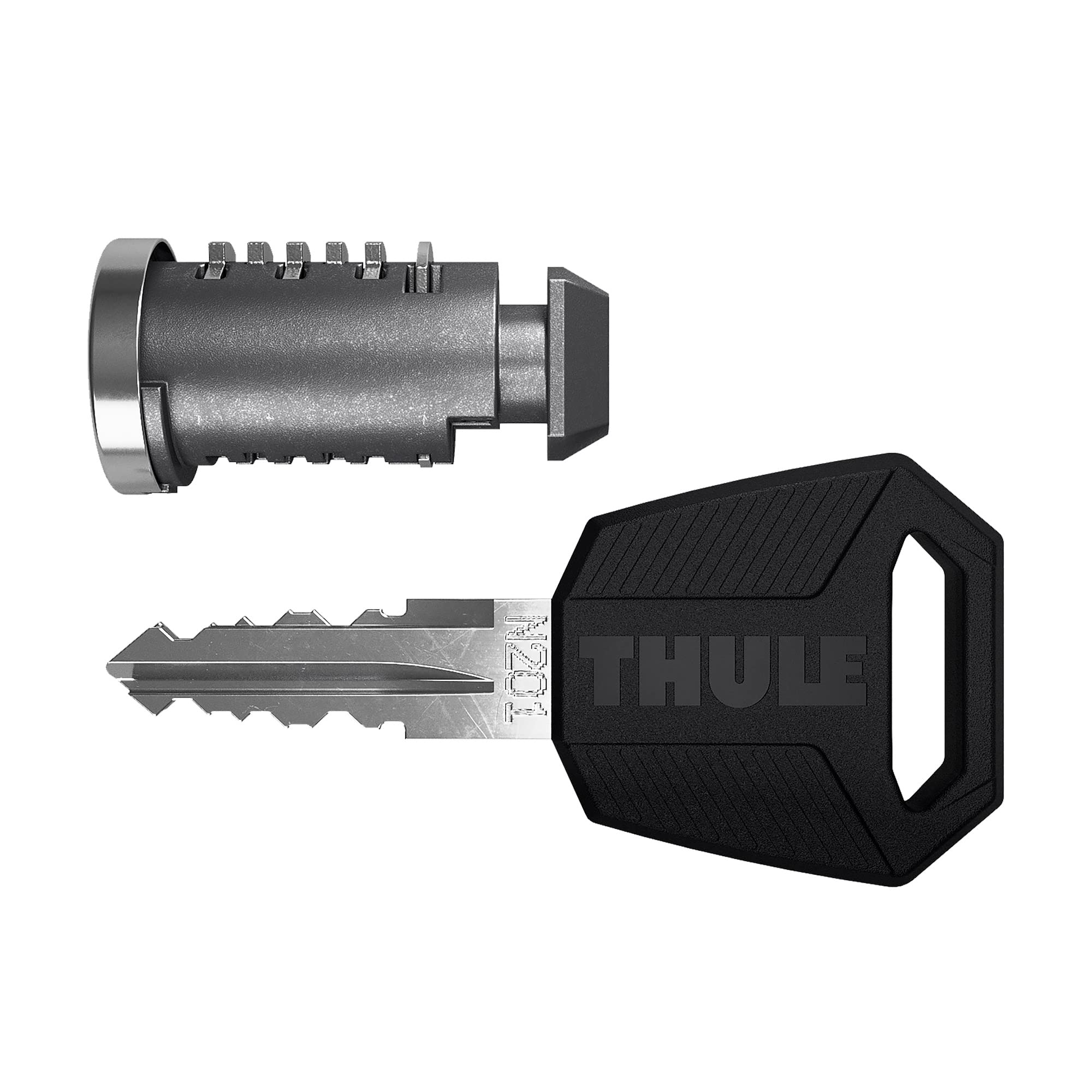 Thule front view of four matching lock cylinders showing easy replacement benefit