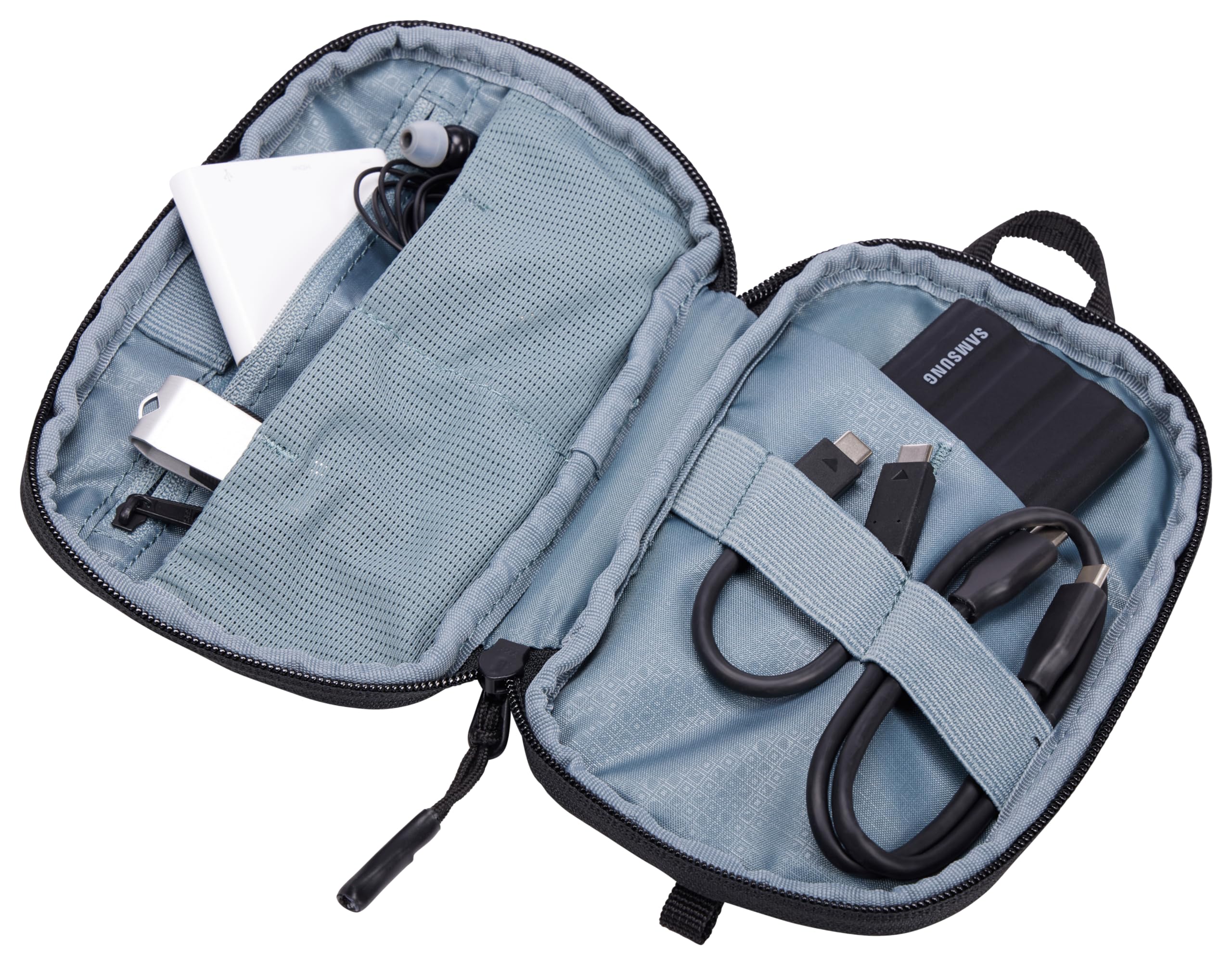 Thule placed inside backpack demonstrating slim fit and convenience
