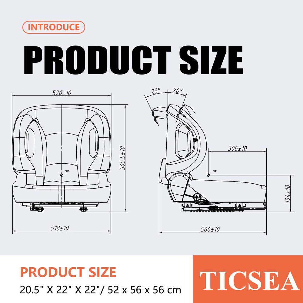 TICSEA seat beside toolbox to show scale and fit on heavy equipment