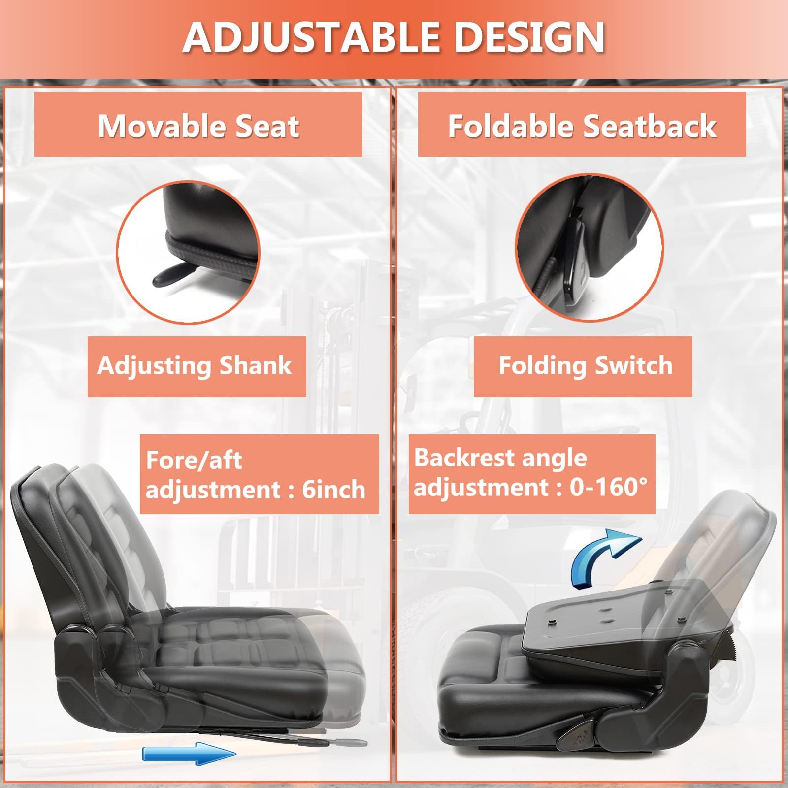 TICSEA seat side profile highlighting adjustable 160° backrest for tailored support