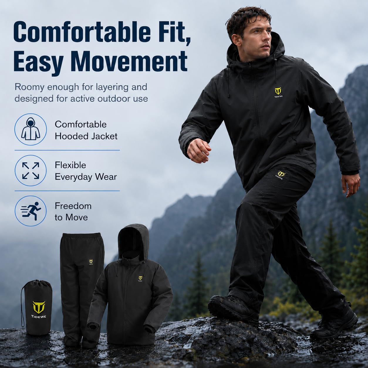 TIDEWE adjustable hood detail for customized fit and rain protection