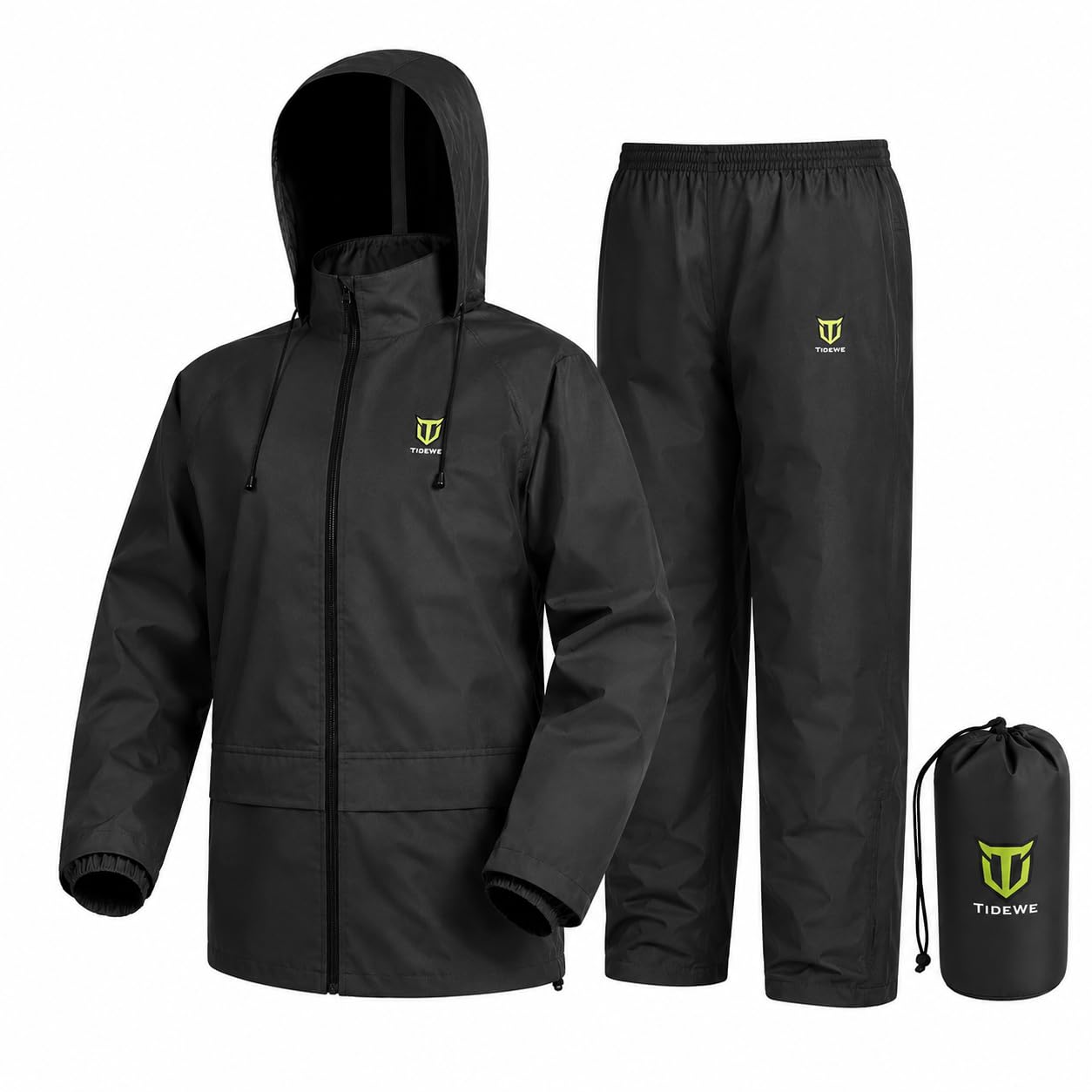 TIDEWE front view of jacket and pants showing full coverage and protection
