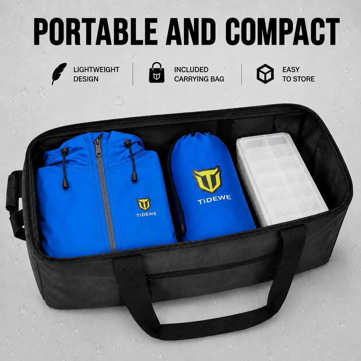 TIDEWE packed in storage bag showing compact portability for travel