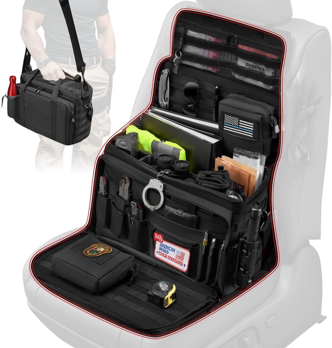Tidify patrol bag front view showing organized pockets and quick access