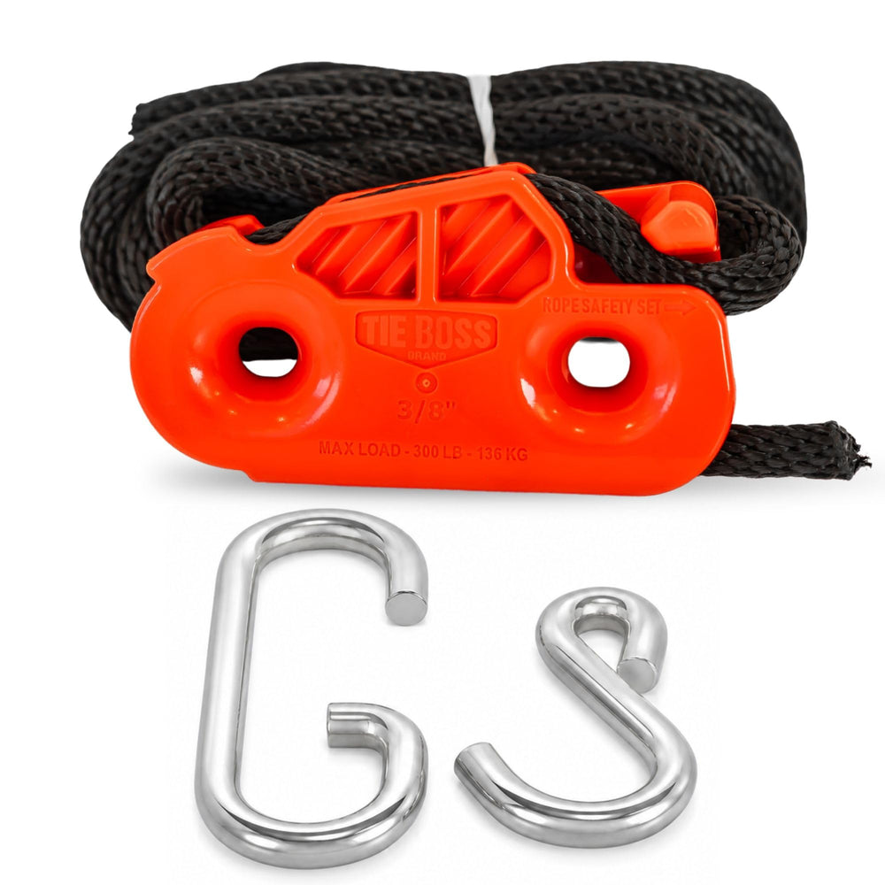 Tie Boss front assembly in orange showing jam cleat and secure hold