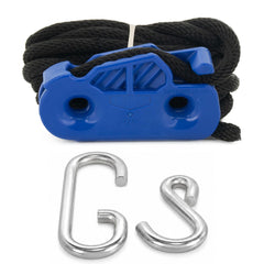 Tie Boss front view showing blue jam cleat and compact durable body benefit secure fastening