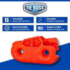 Tie Boss installed in garage hoisting seasonal gear safely overhead