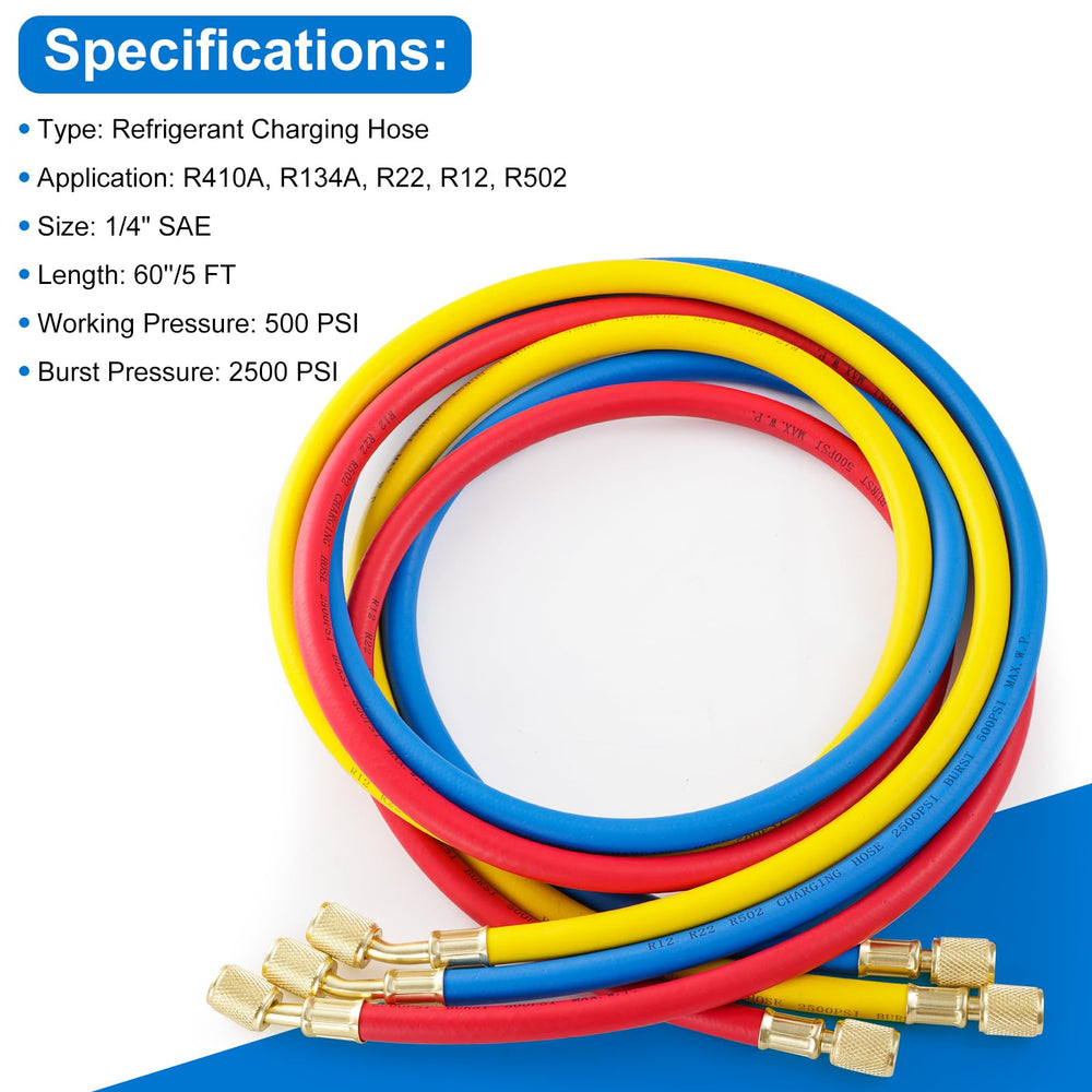 Tigbear hoses beside ruler indicating 60 inch length for extended reach to service ports