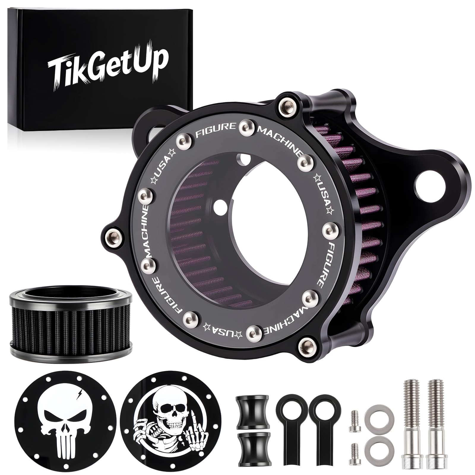 TIKGETUP front view showing complete air cleaner kit and styling benefits