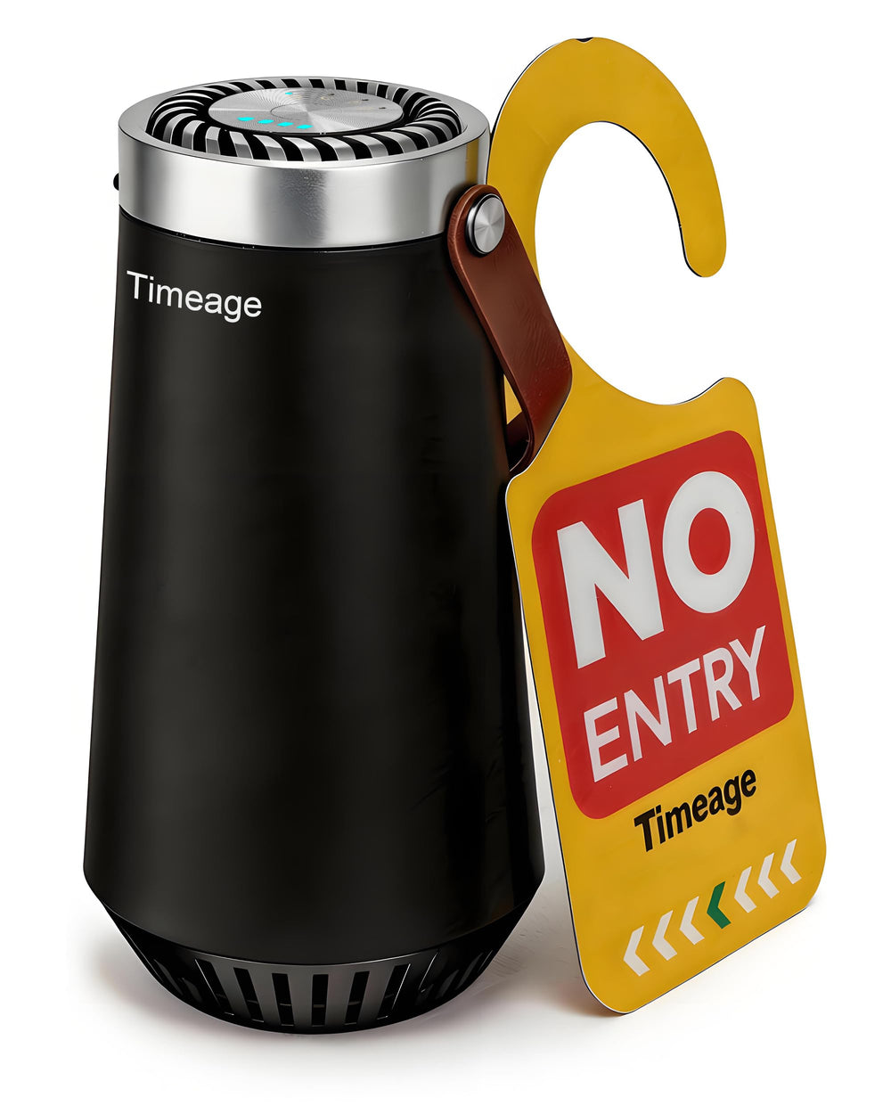 Timeage front view showing compact scent eliminator and simple design for portable odor control